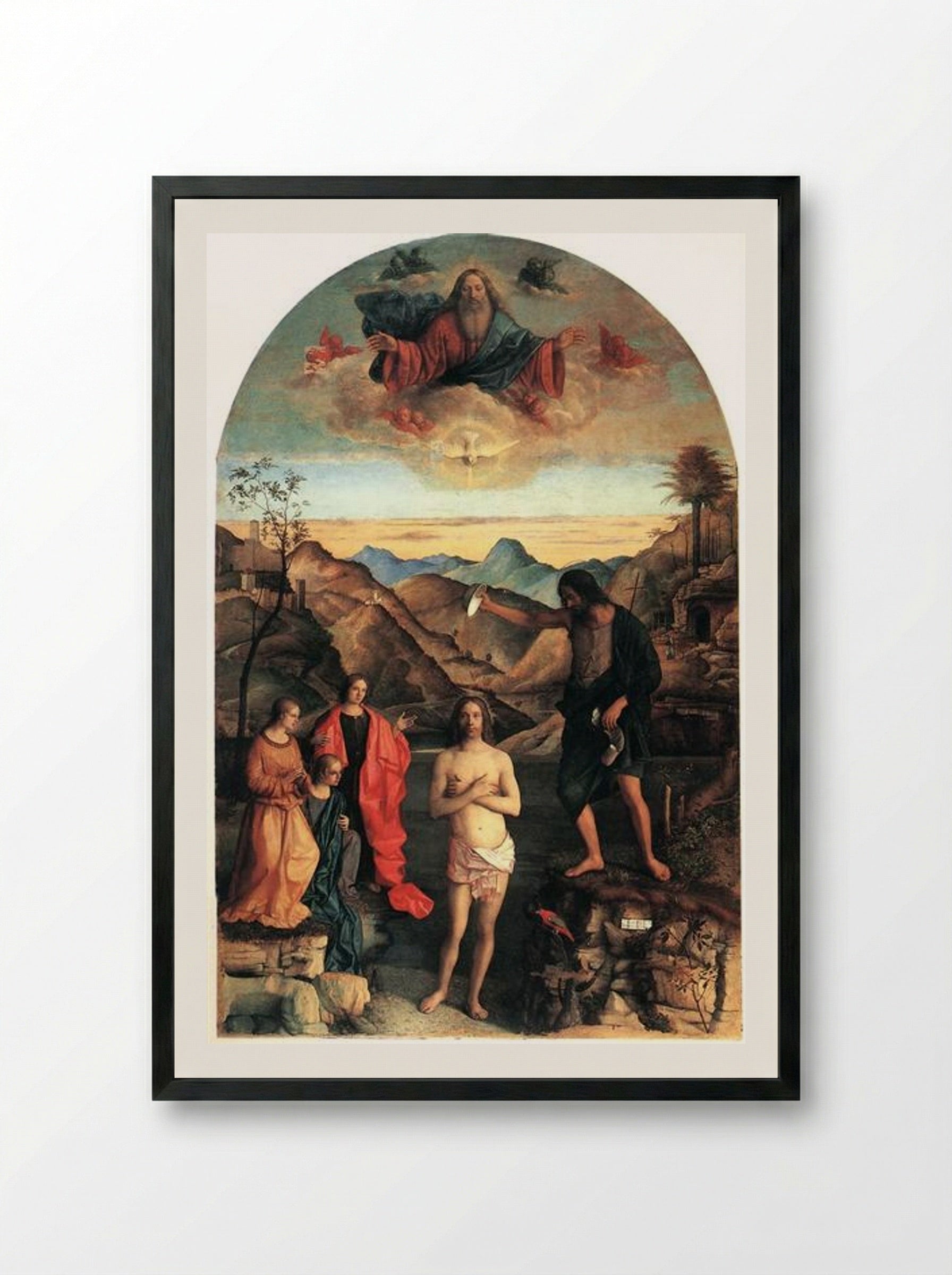 Baptism of Christ - Giovanni Bellini - Framed Print Black