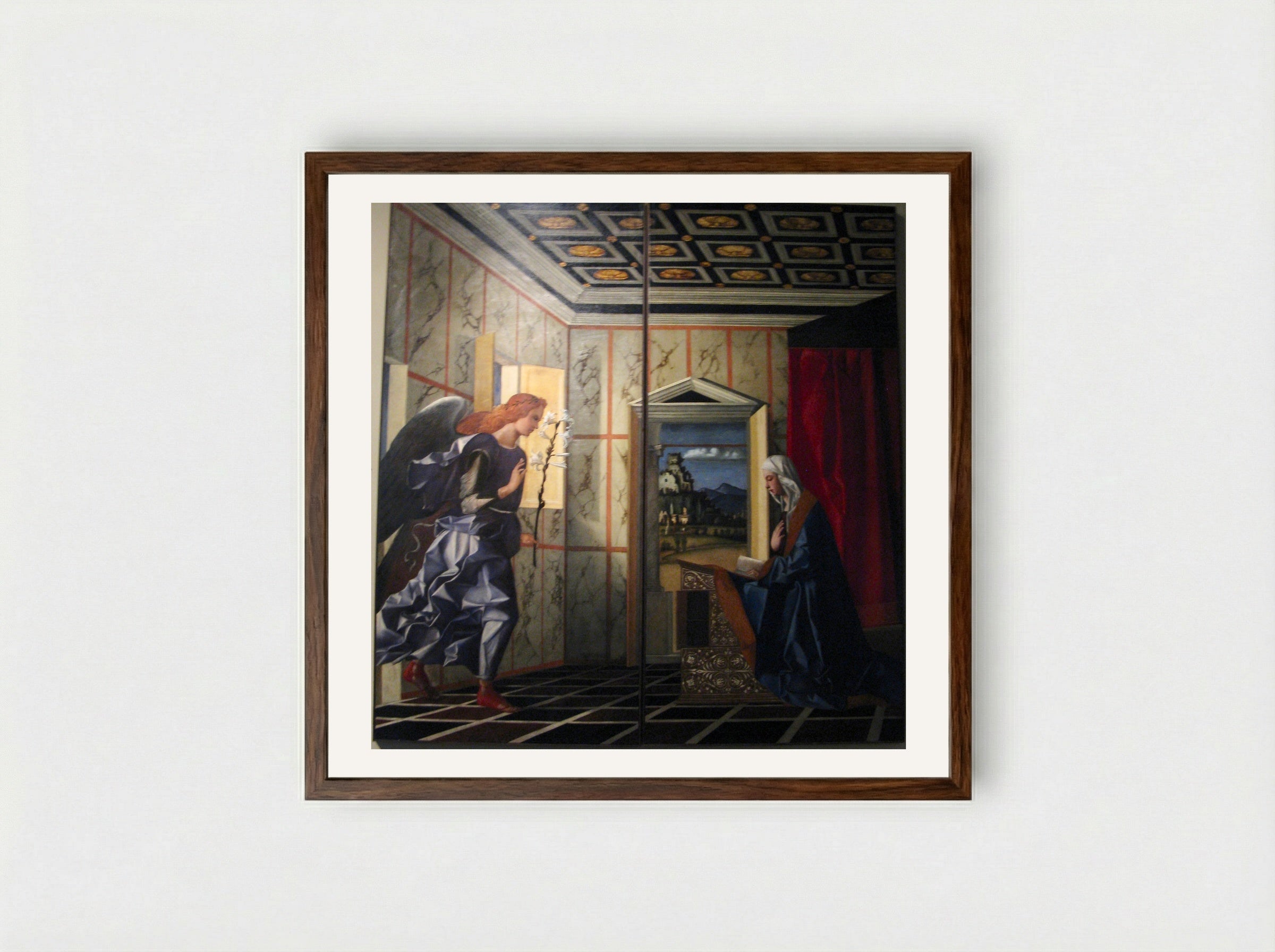 The Annunciation - Giovanni Bellini - Framed Print Dark Wood