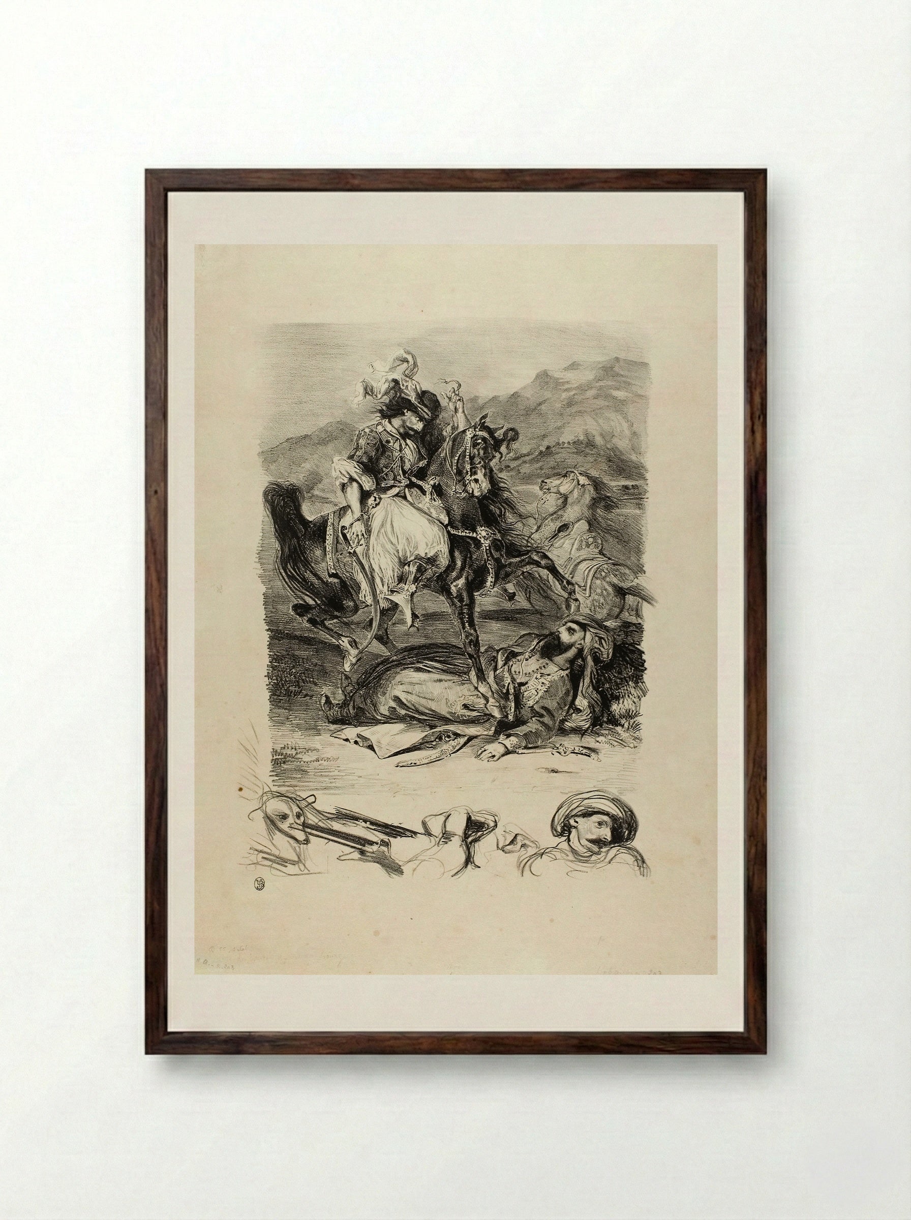Combat Between the Giaour and the Pasha - Eugène Delacroix - Framed Print Dark Wood