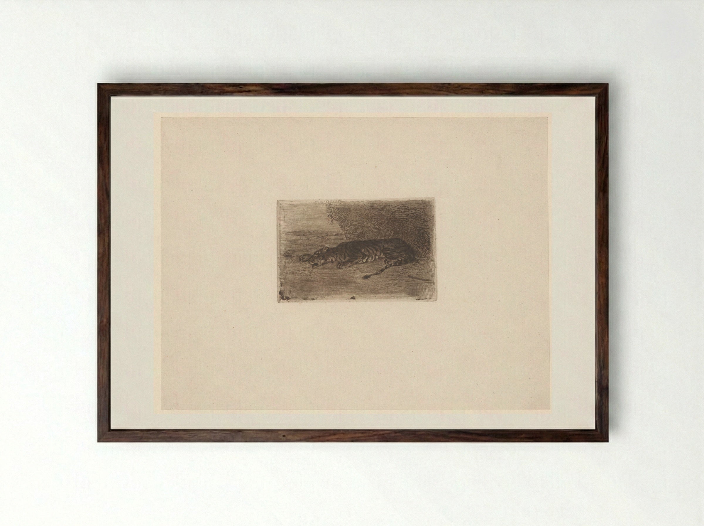 Sleeping Tiger - Eugène Delacroix - Framed Print Dark Wood