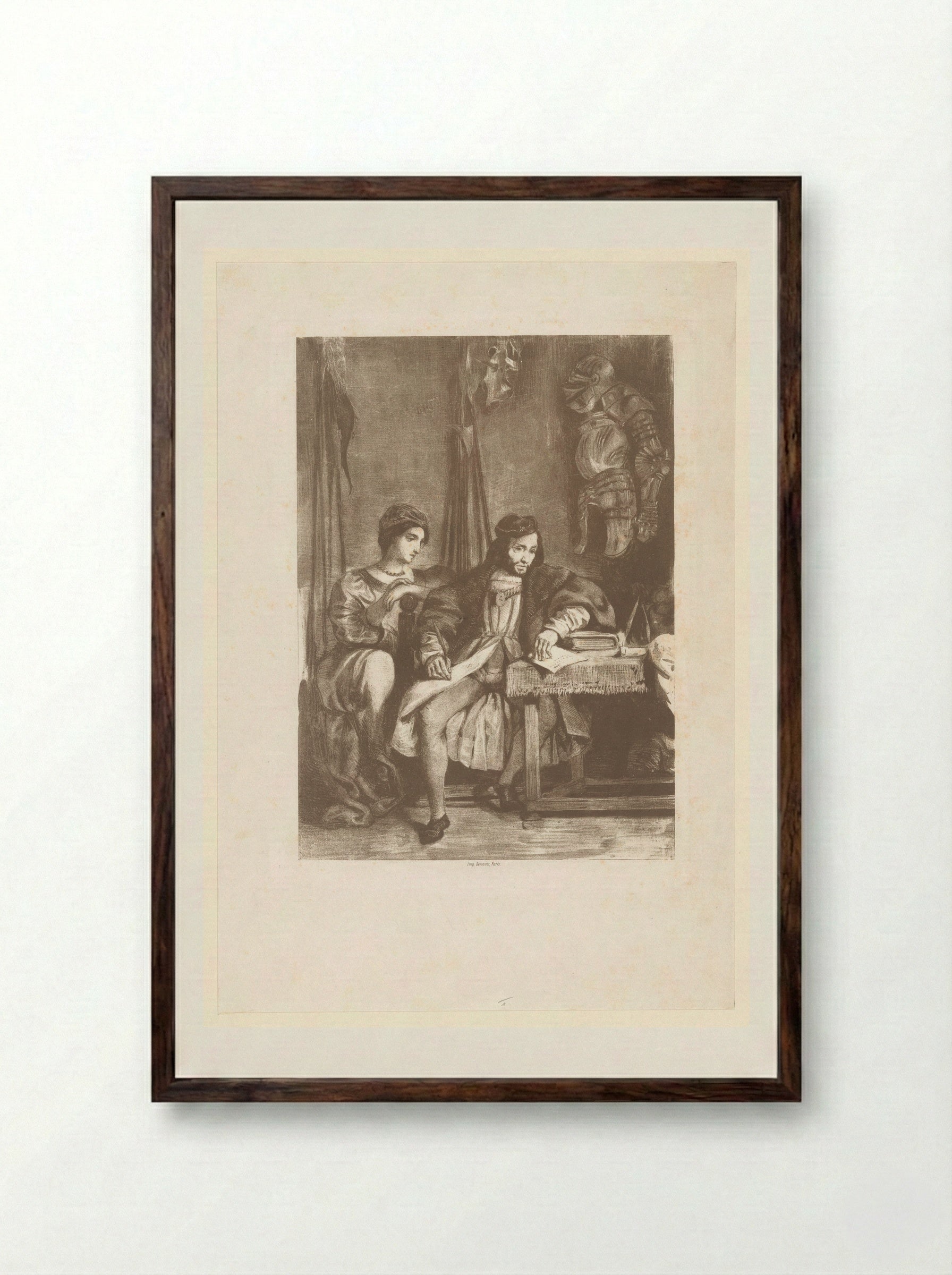 Götz von Berlichingen Writing His Memoirs - Eugène Delacroix - Framed Print Dark Wood