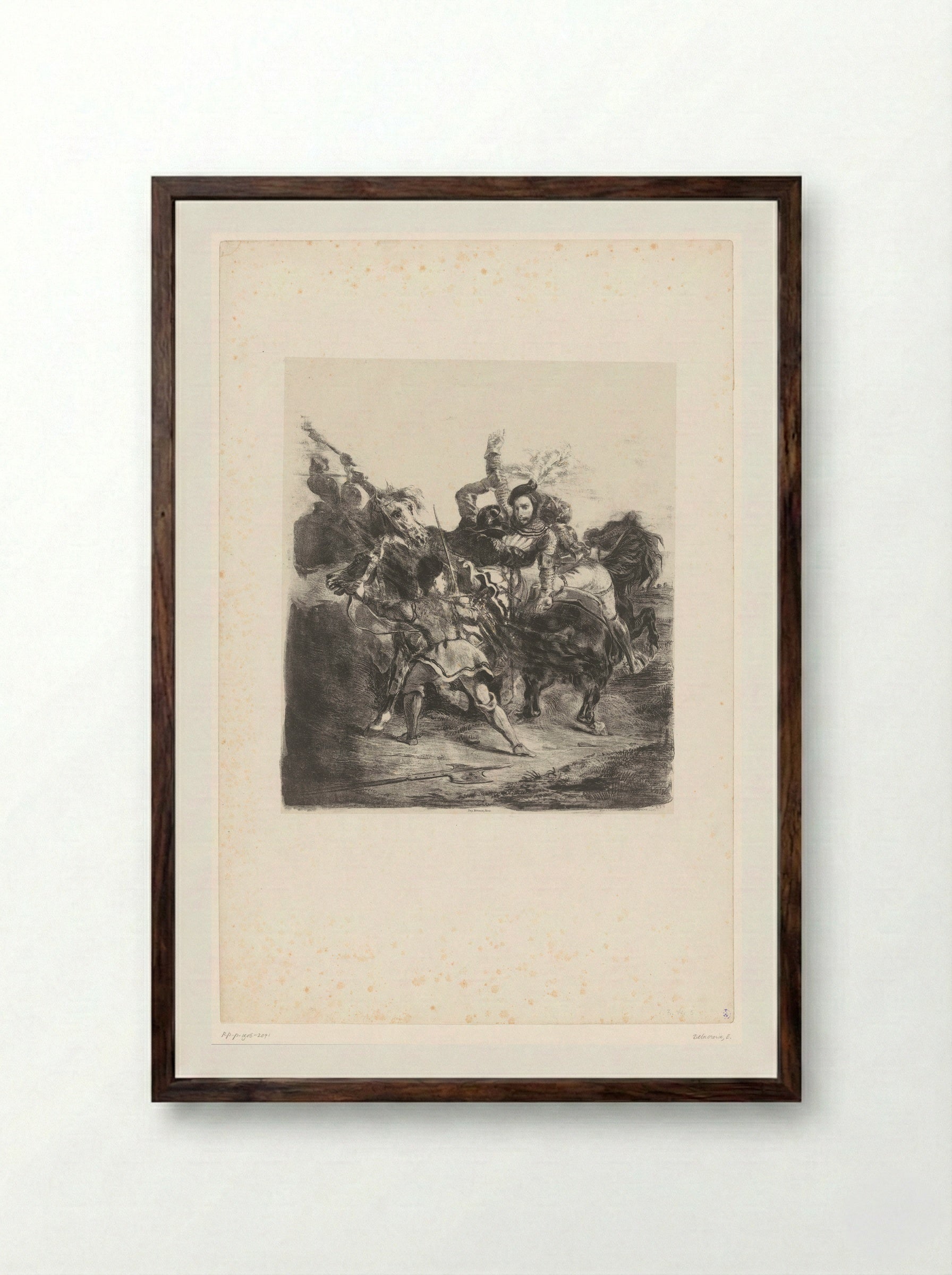 Weislingen Captured by the Men of Götz - Eugène Delacroix - Framed Print Dark Wood