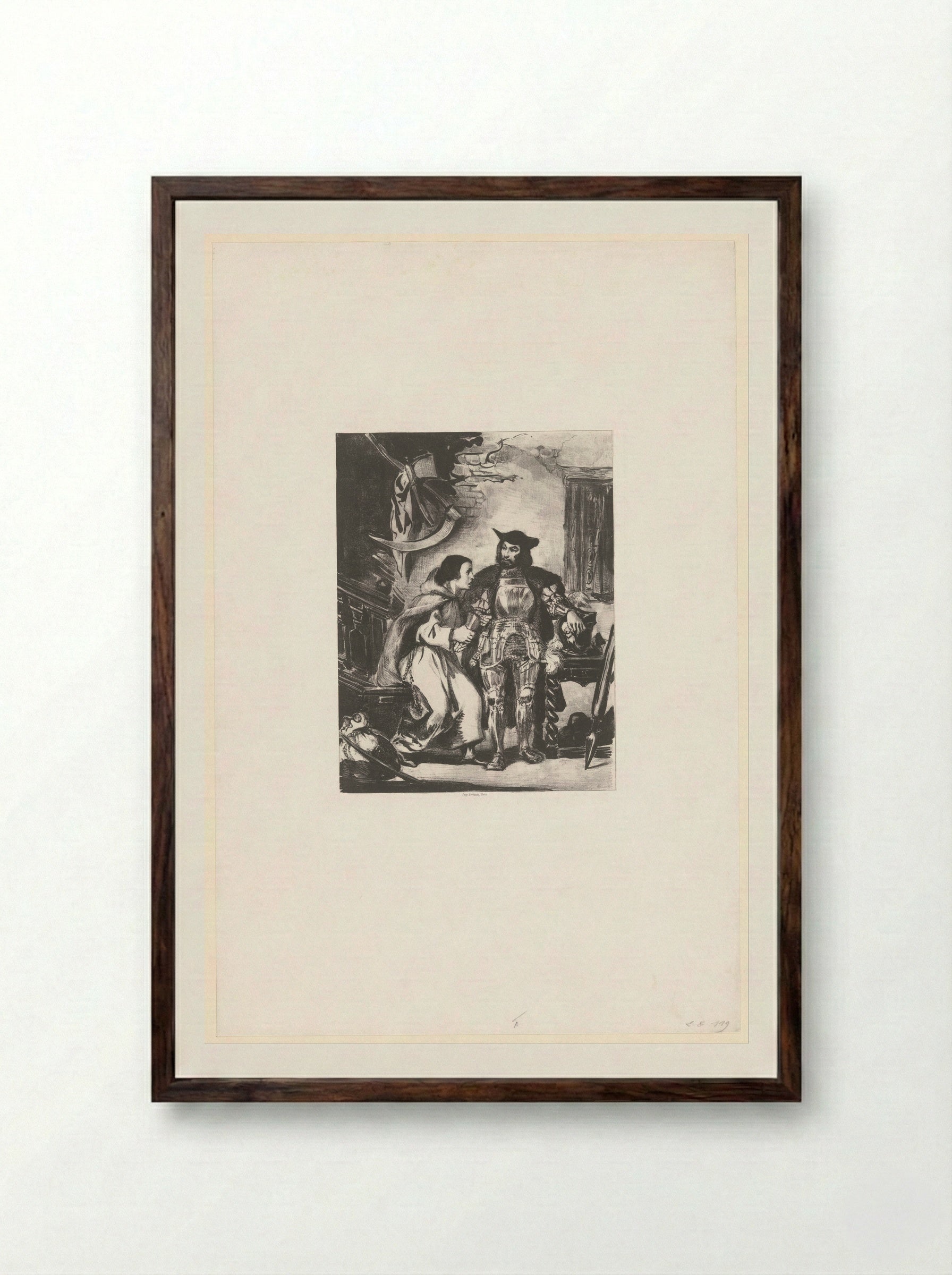 Brother Martin Fitting Götz with his Iron Hand - Eugène Delacroix - Framed Print Dark Wood