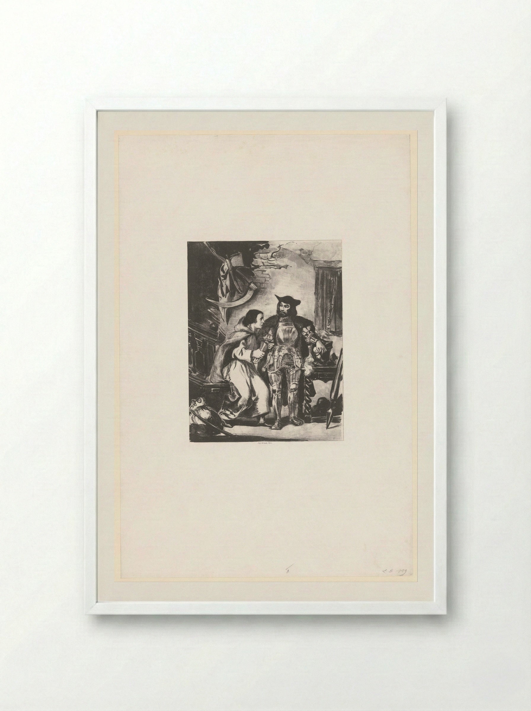 Brother Martin Fitting Götz with his Iron Hand - Eugène Delacroix - Framed Print White