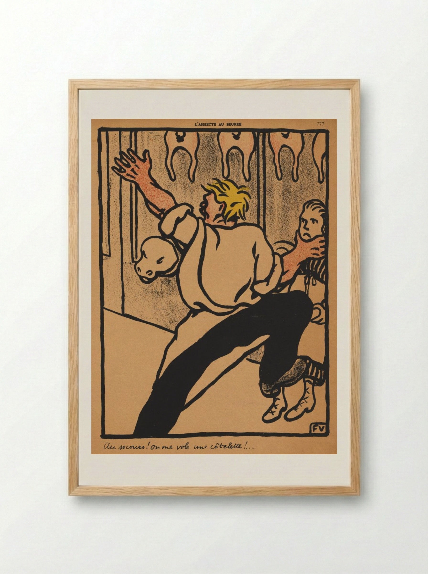 Help! My cutlet's being stolen! - Félix Vallotton - Framed Print Wood