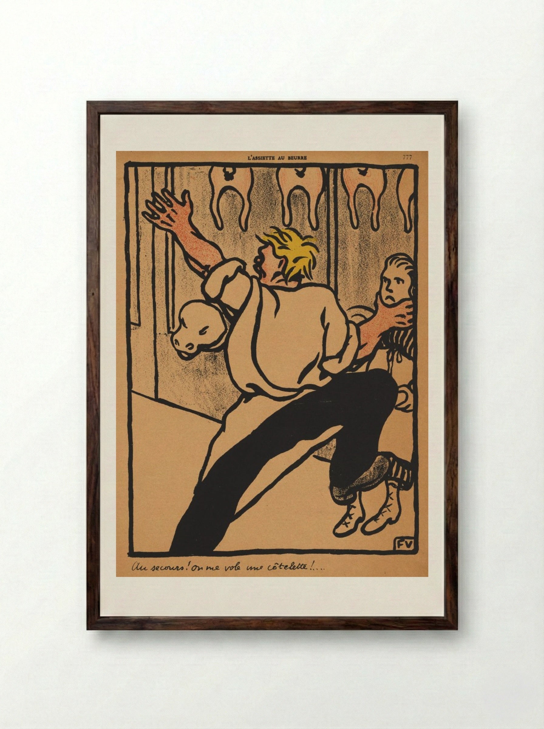 Help! My cutlet's being stolen! - Félix Vallotton - Framed Print Dark Wood