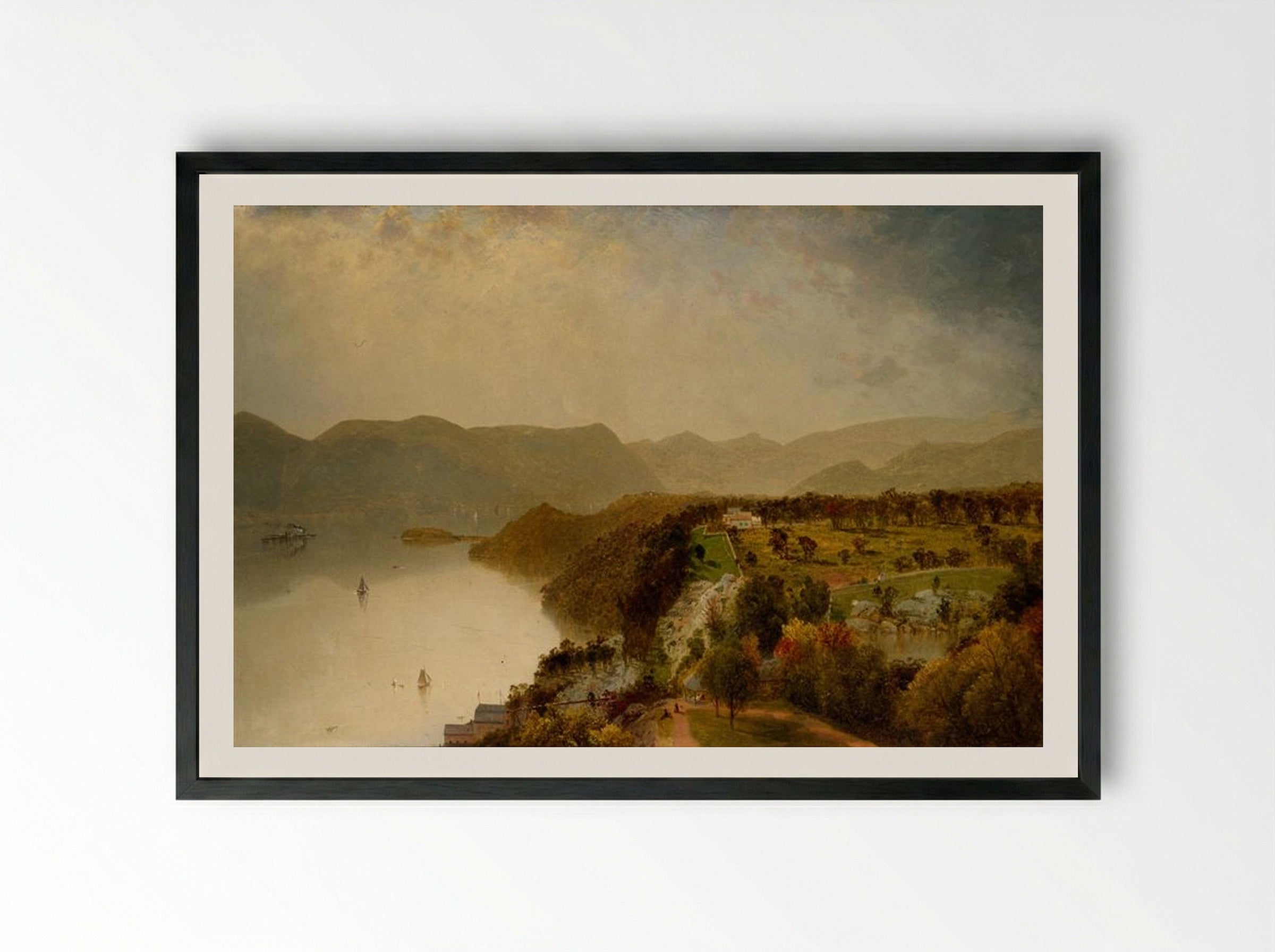 View from Cozzen's Hotel near West Point, N.Y. - John Frederick Kensett - Framed Print Black
