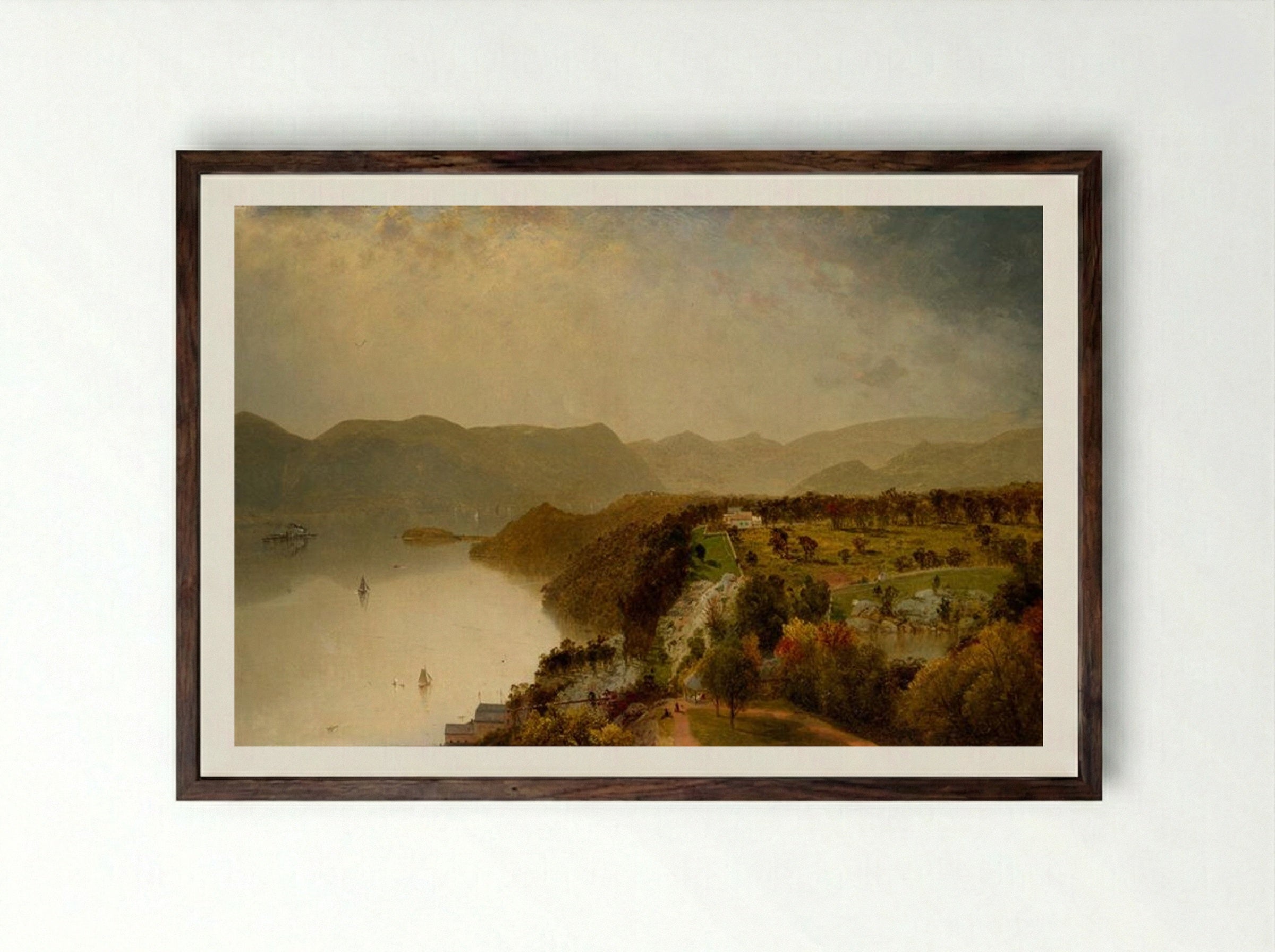 View from Cozzen's Hotel near West Point, N.Y. - John Frederick Kensett - Framed Print Dark Wood