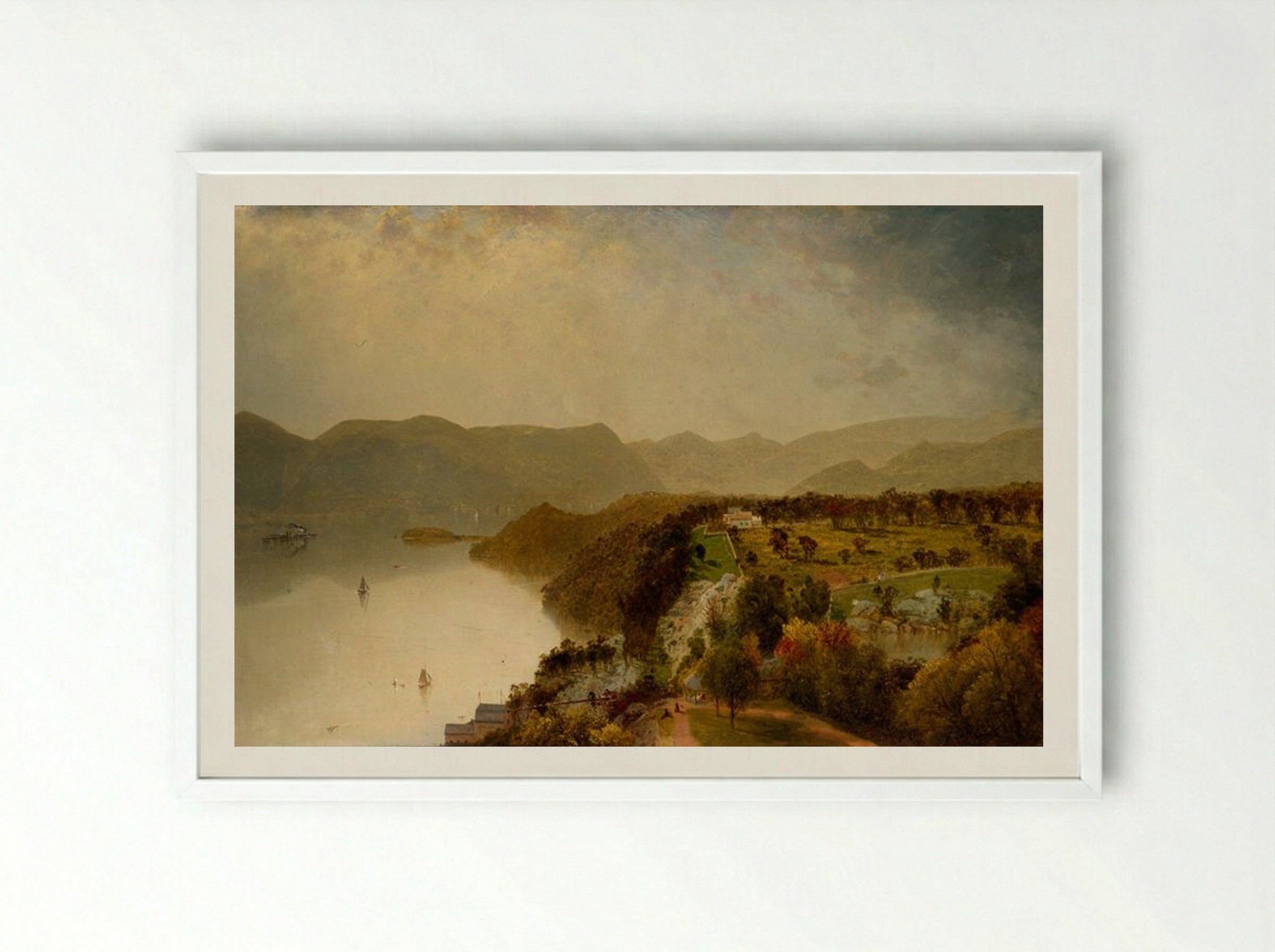 View from Cozzen's Hotel near West Point, N.Y. - John Frederick Kensett - Framed Print White
