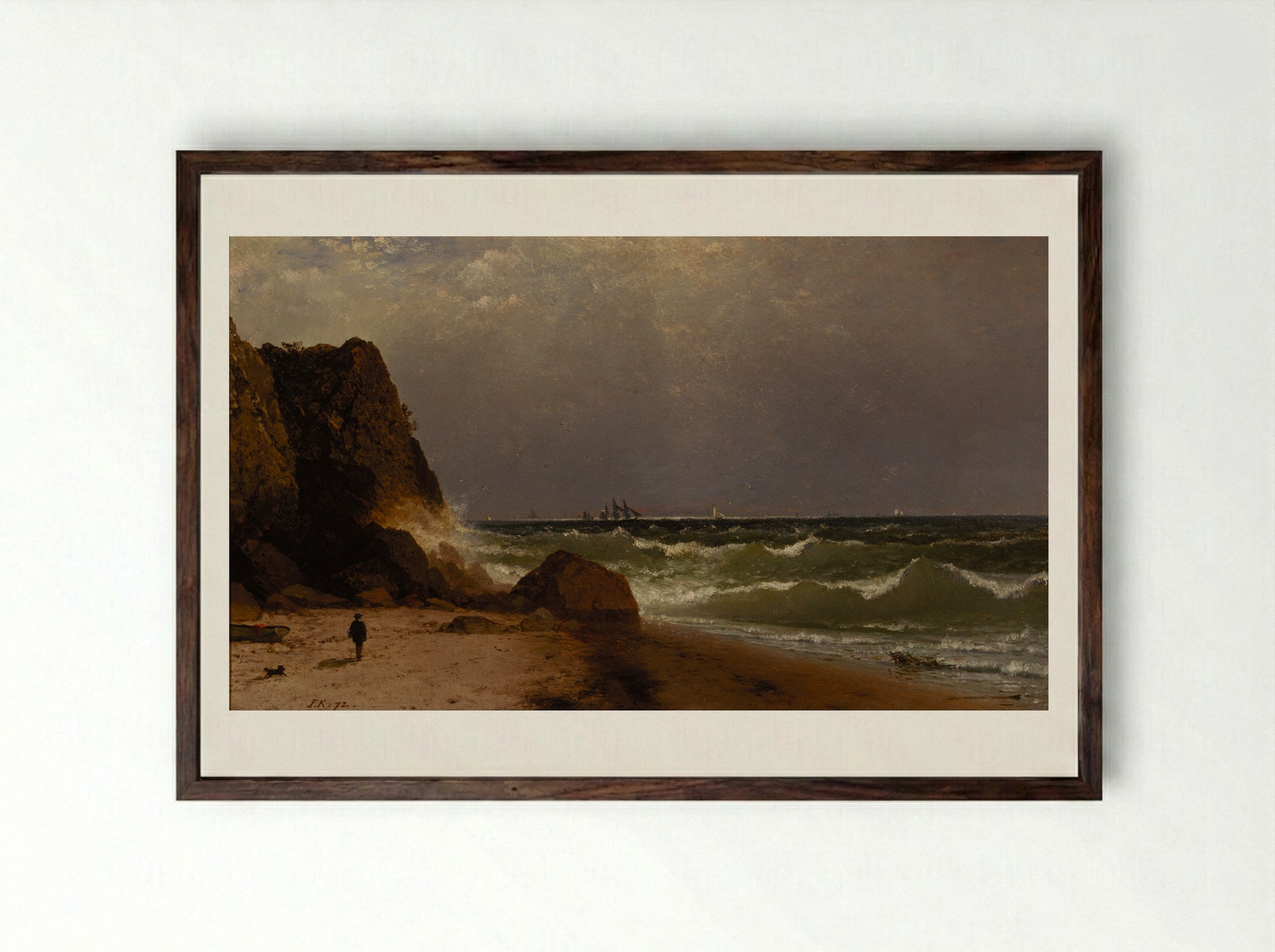 Near Newport, Rhode Island - John Frederick Kensett - Framed Print Dark Wood