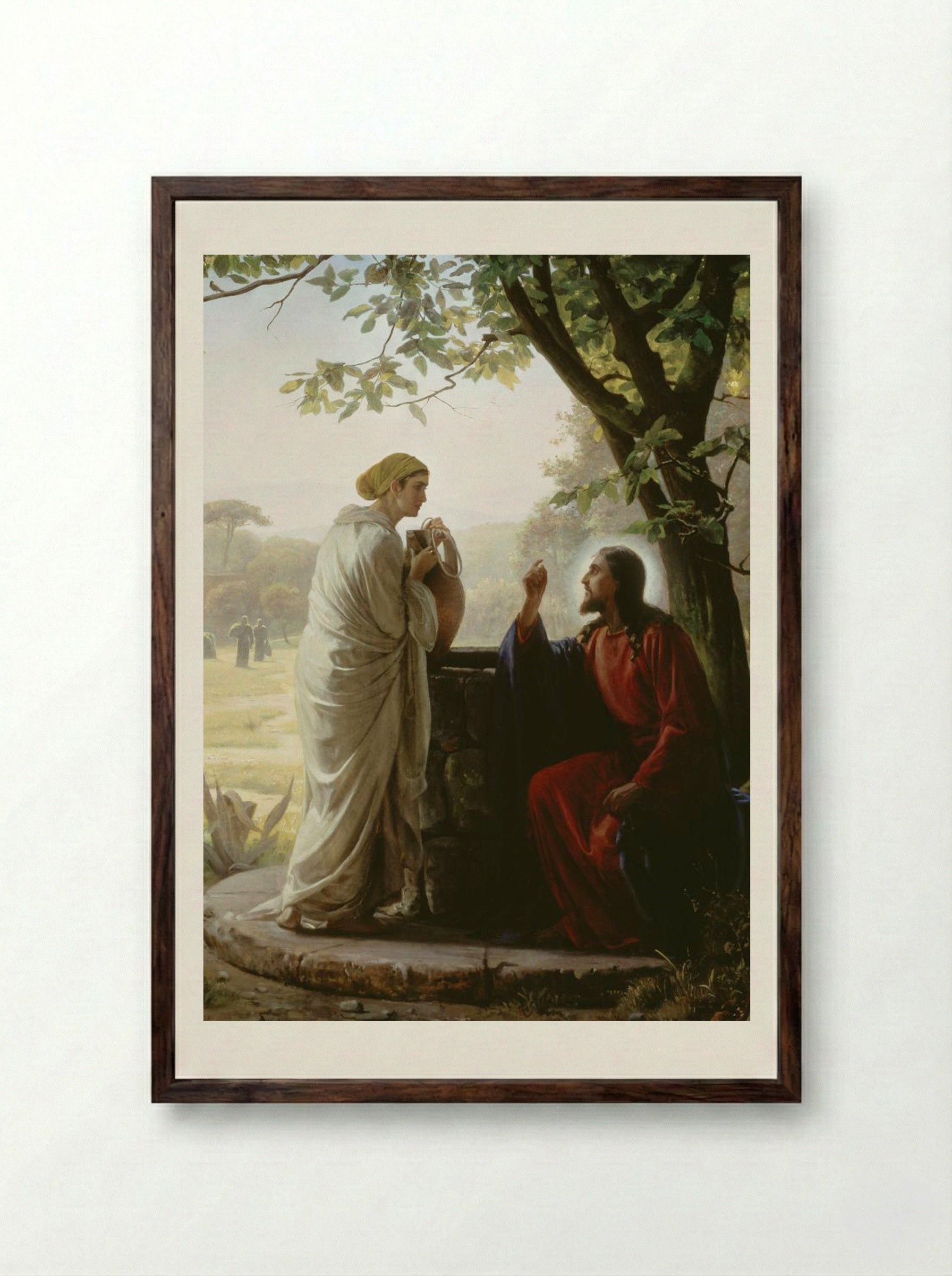 Woman at the Well - Carl Bloch - Framed Print Dark Wood
