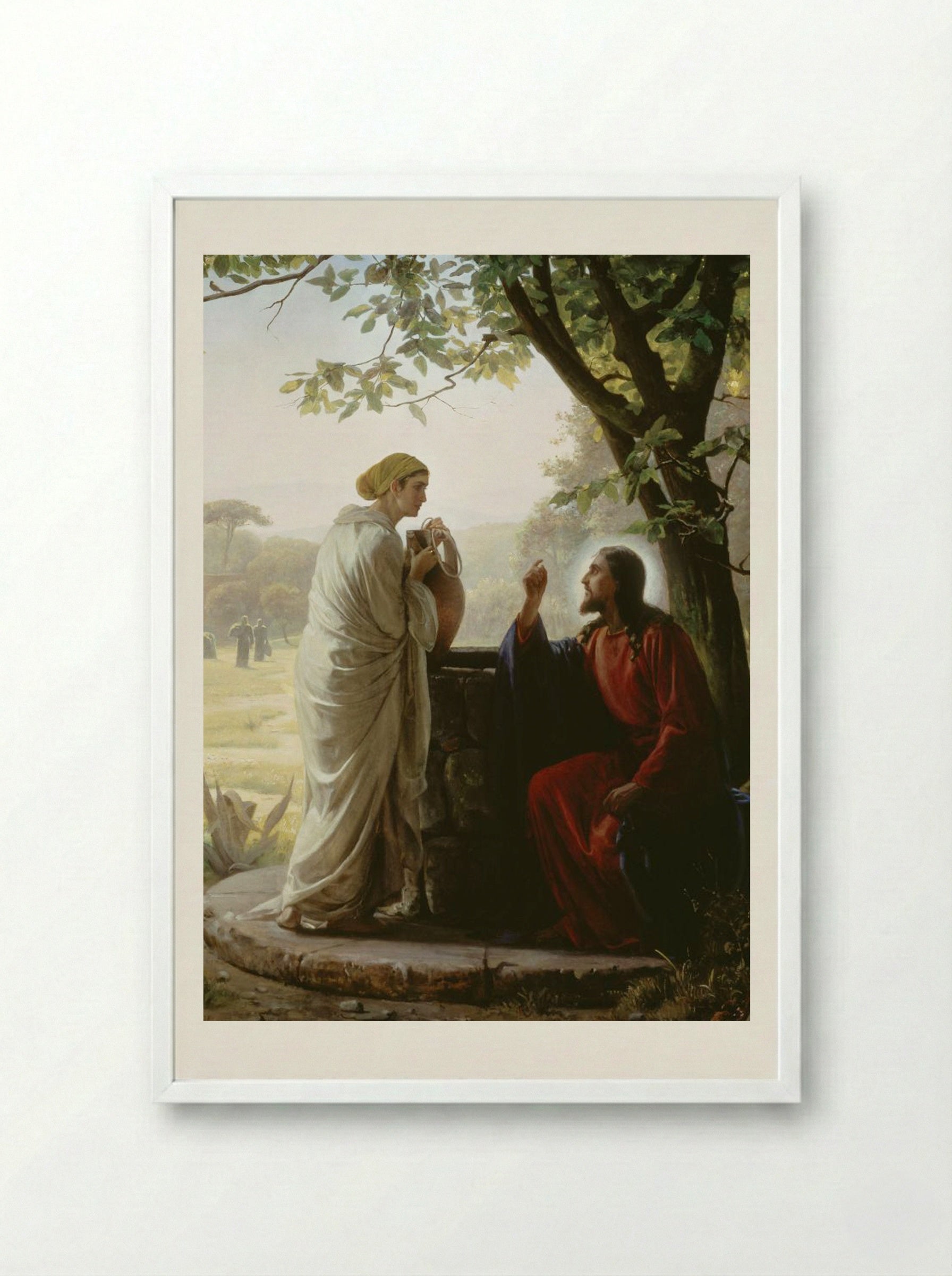 Woman at the Well - Carl Bloch - Framed Print White
