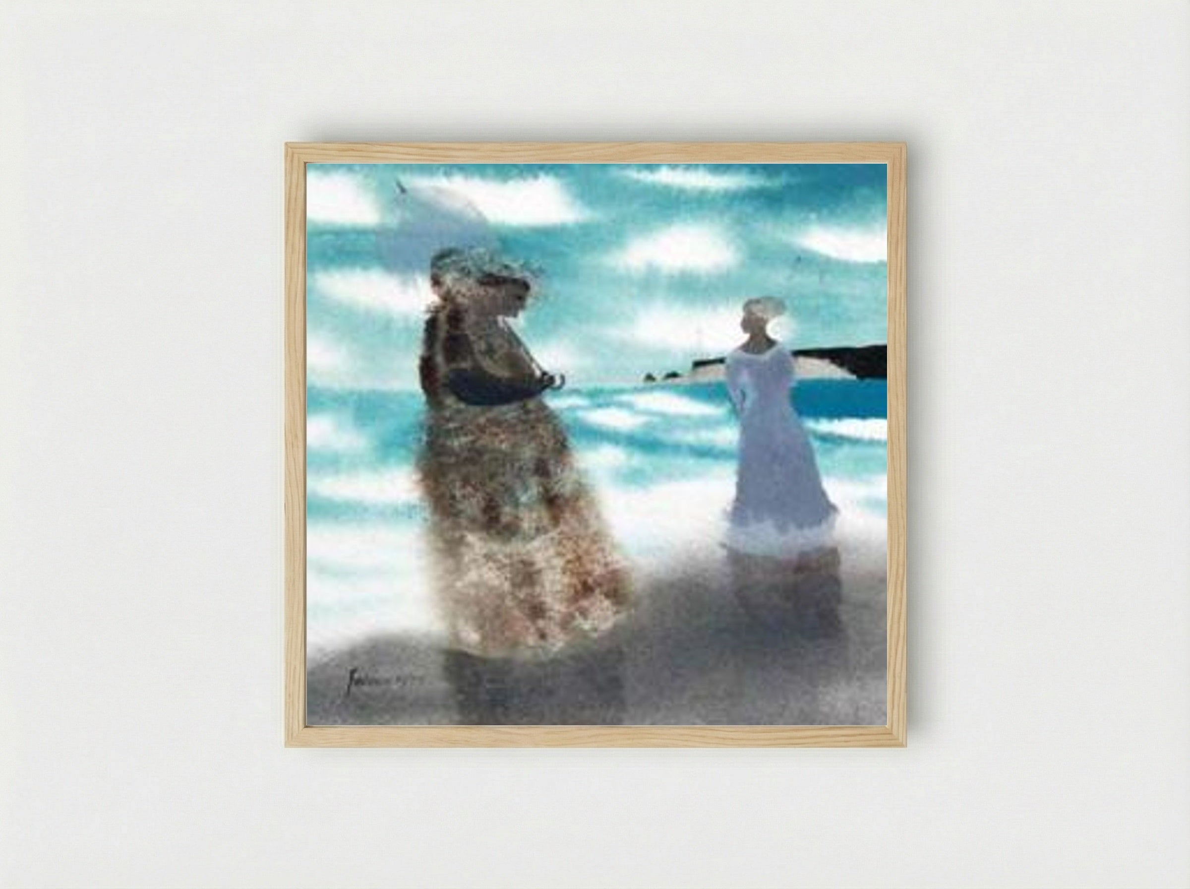 Two Women on the Shore - Mary Fedden - Framed Print Wood