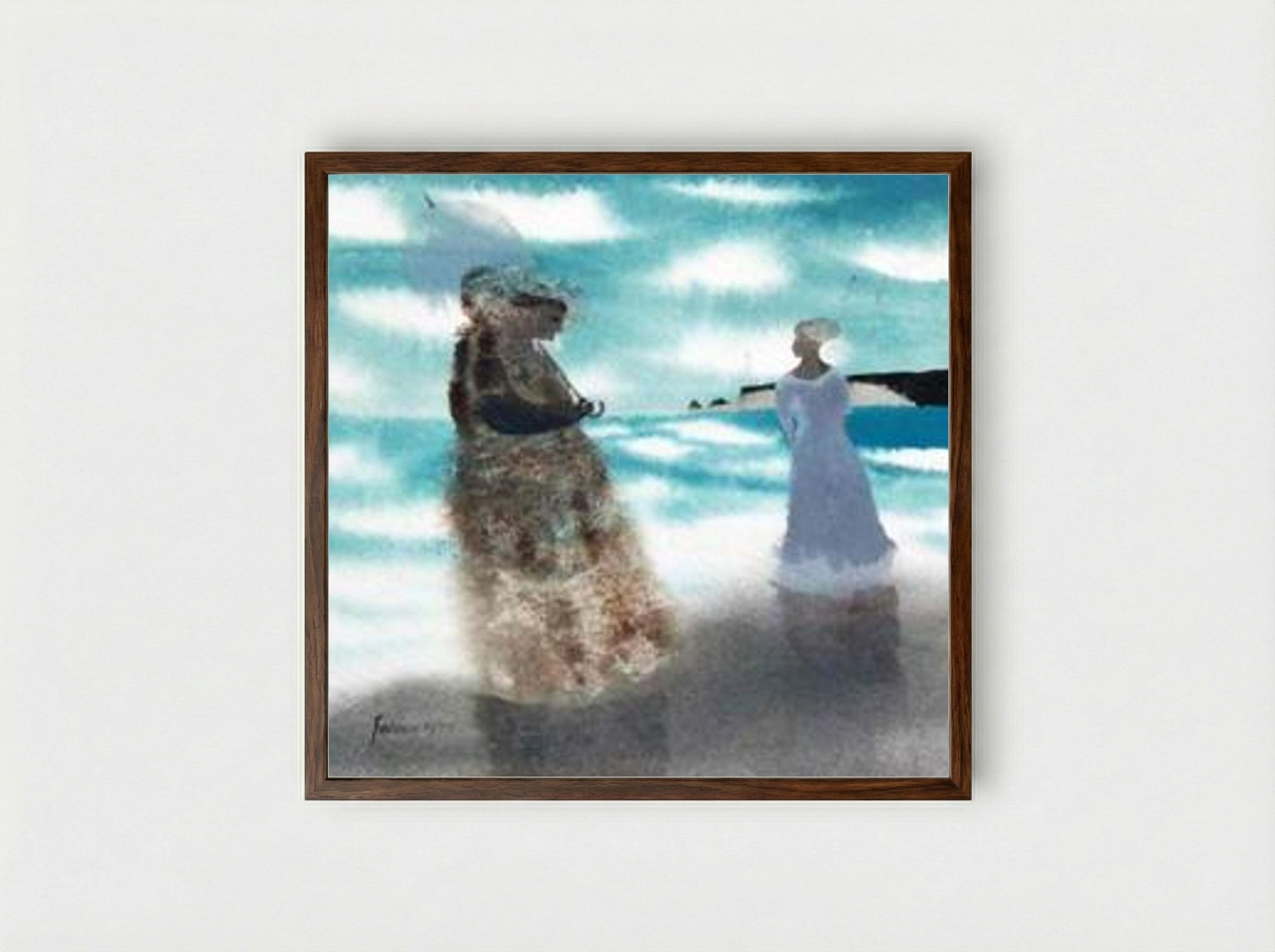 Two Women on the Shore - Mary Fedden - Framed Print Dark Wood
