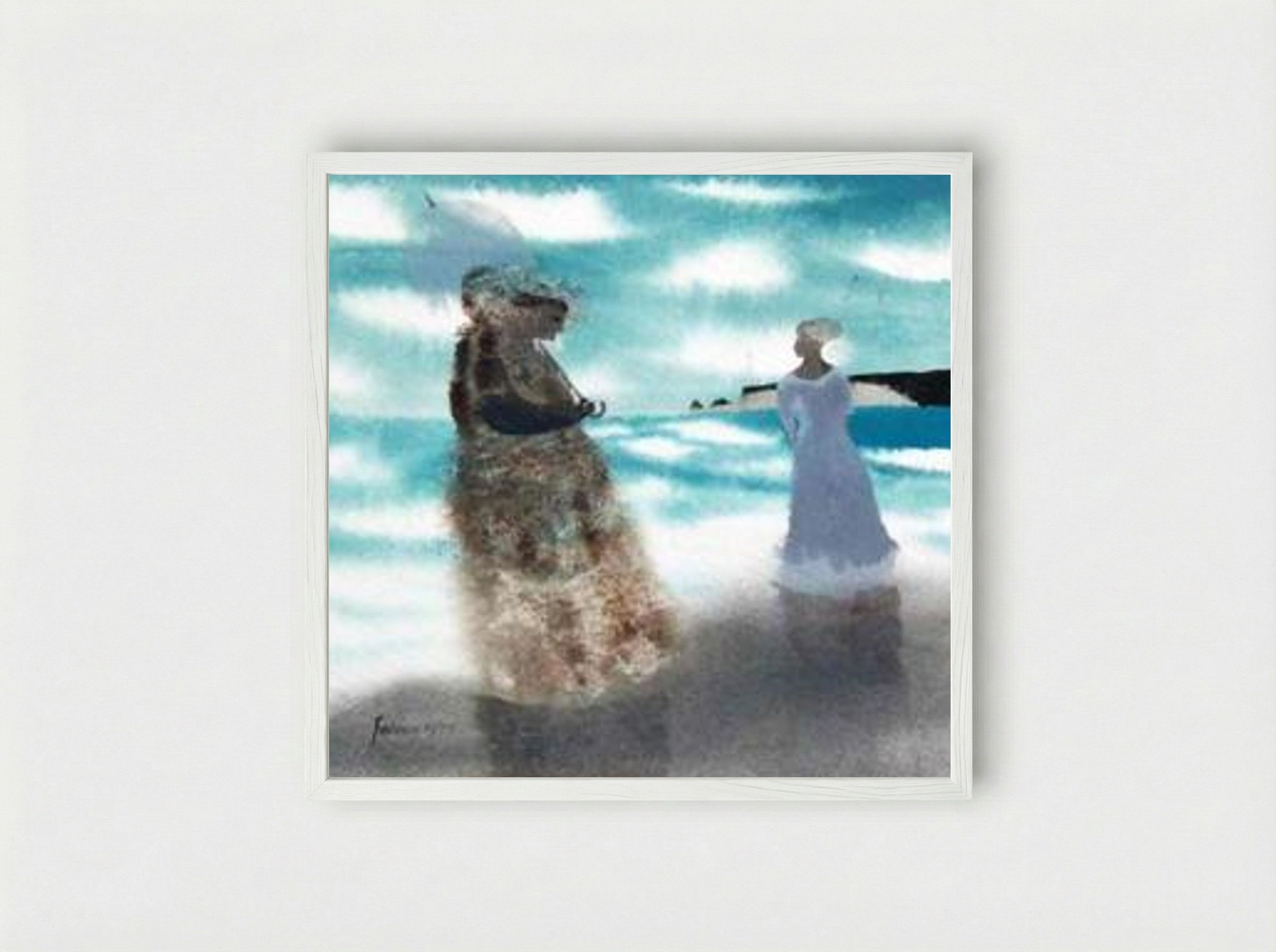 Two Women on the Shore - Mary Fedden - Framed Print White