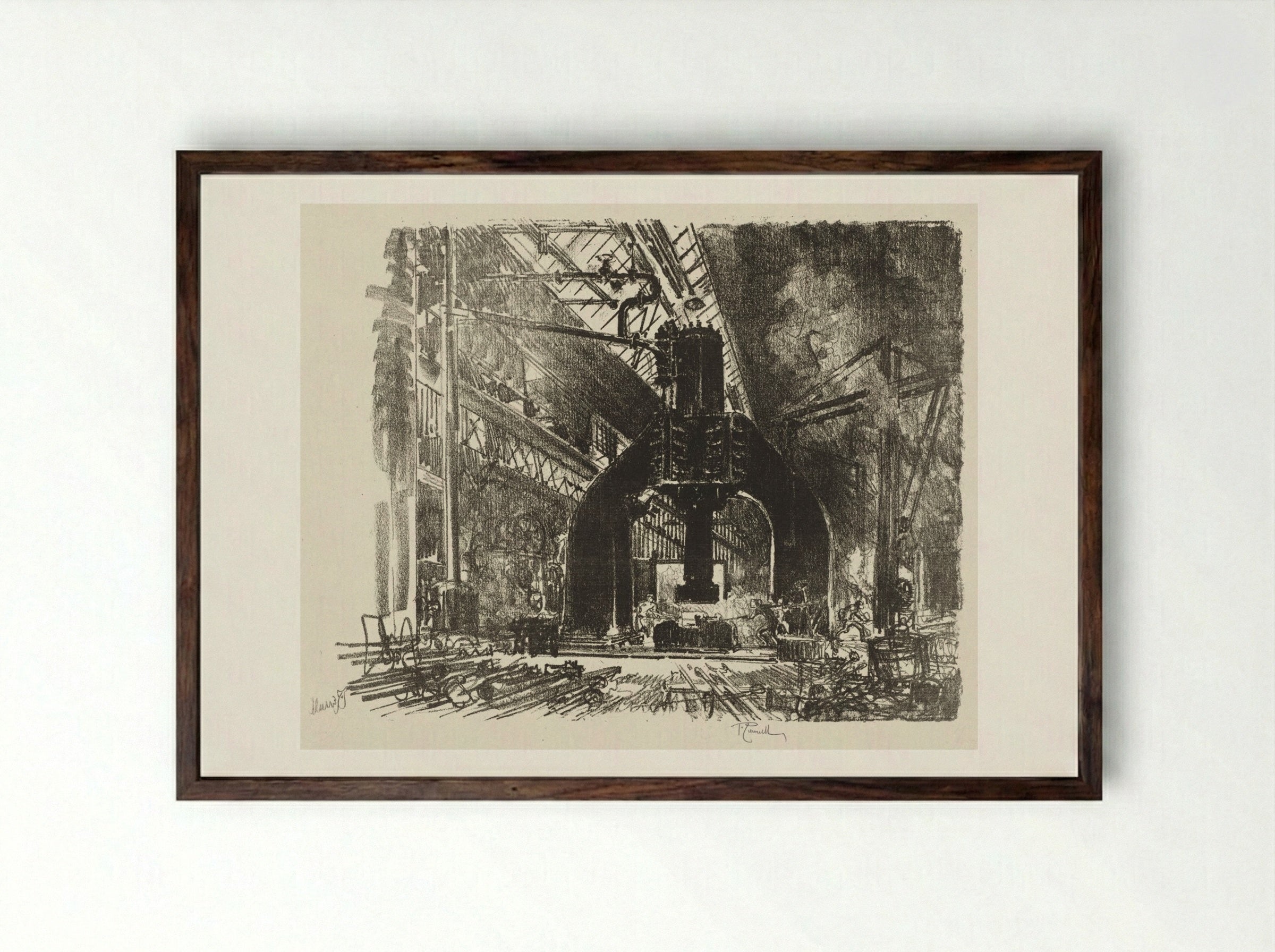 English War Work: The Great Hammer - Joseph Pennell - Framed Print Dark Wood