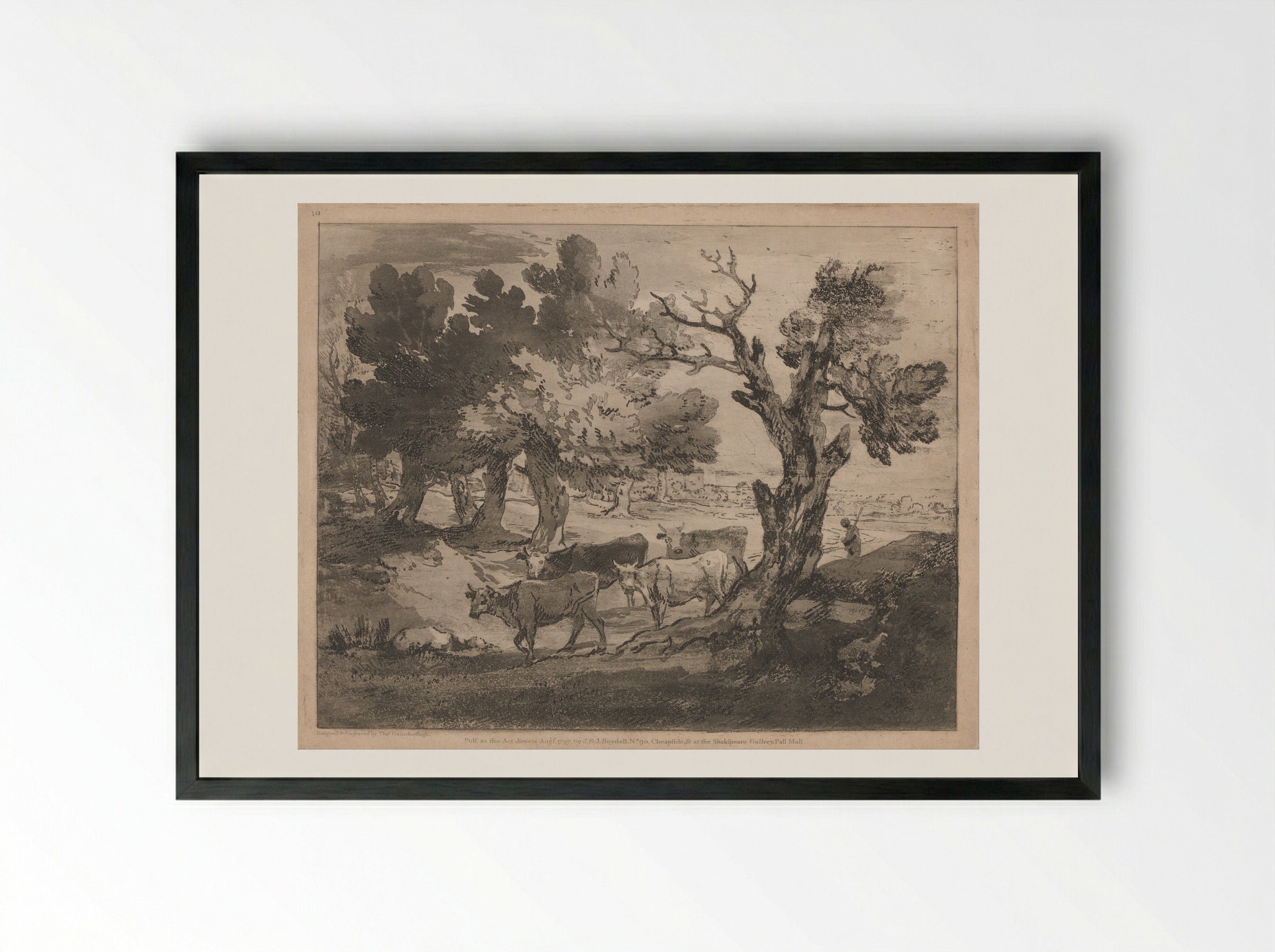 Wooded Landscape with Horseman - Thomas Gainsborough - Framed Print Black