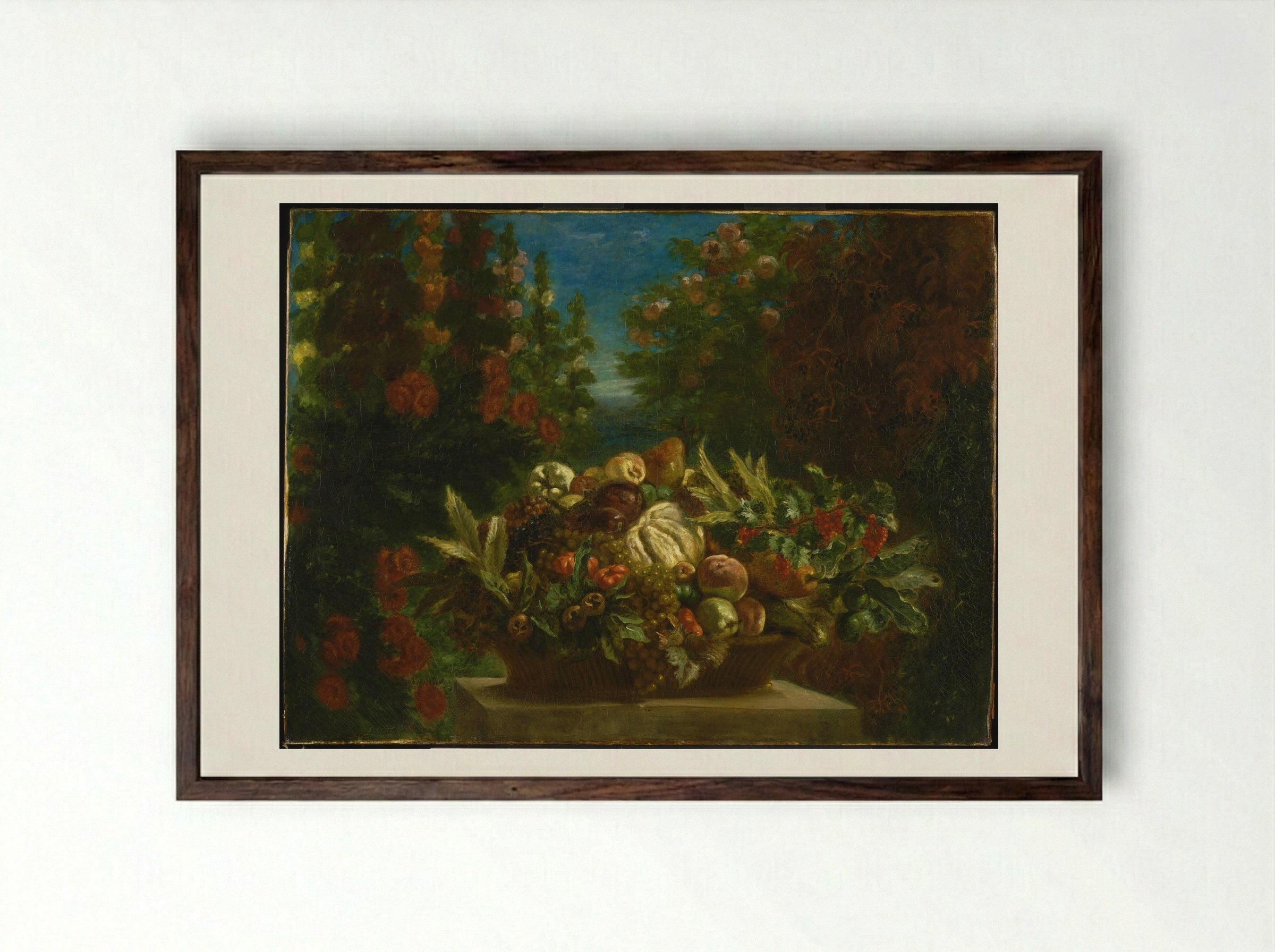 Basket of Flowers - Eugène Delacroix - Framed Print Dark Wood