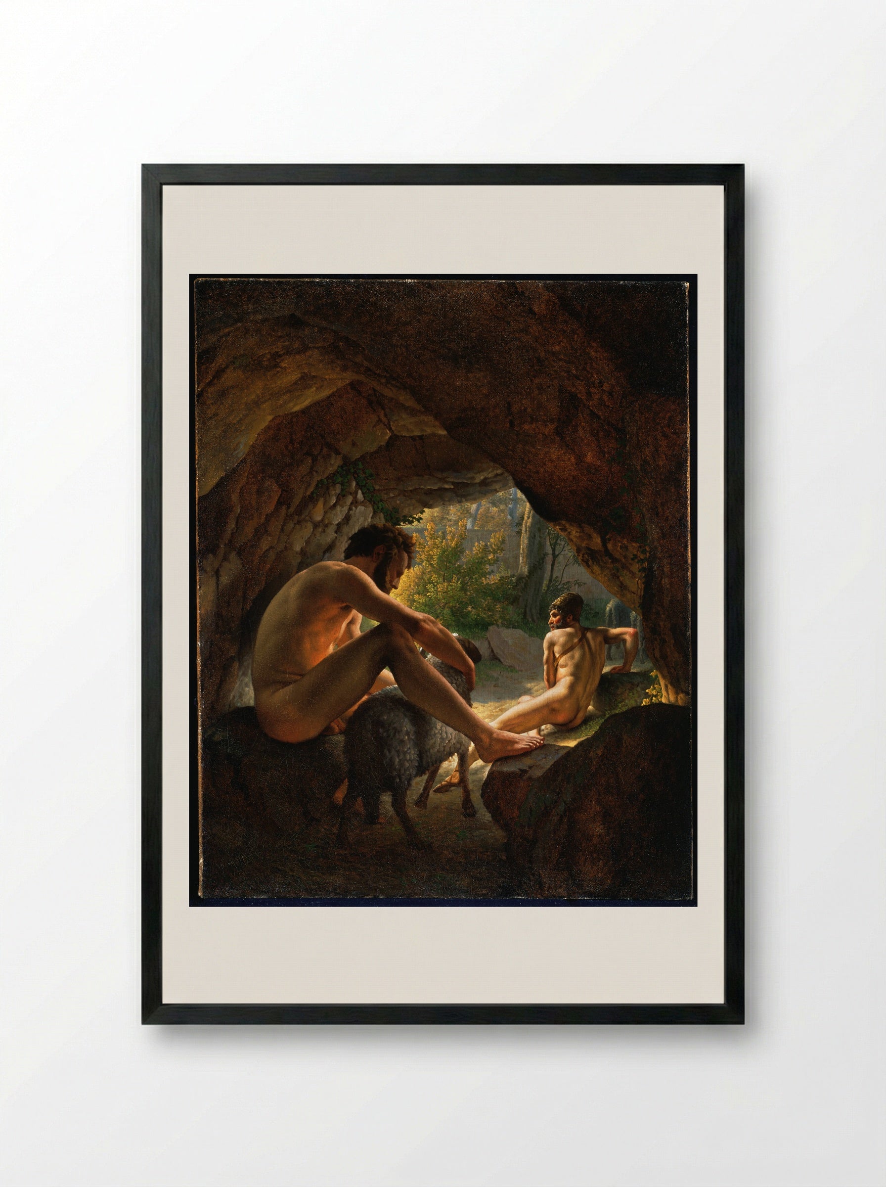 Ulysses Fleeing the Cave of Polyphemus - Christoffer Wilhelm Eckersberg - Framed Print Black