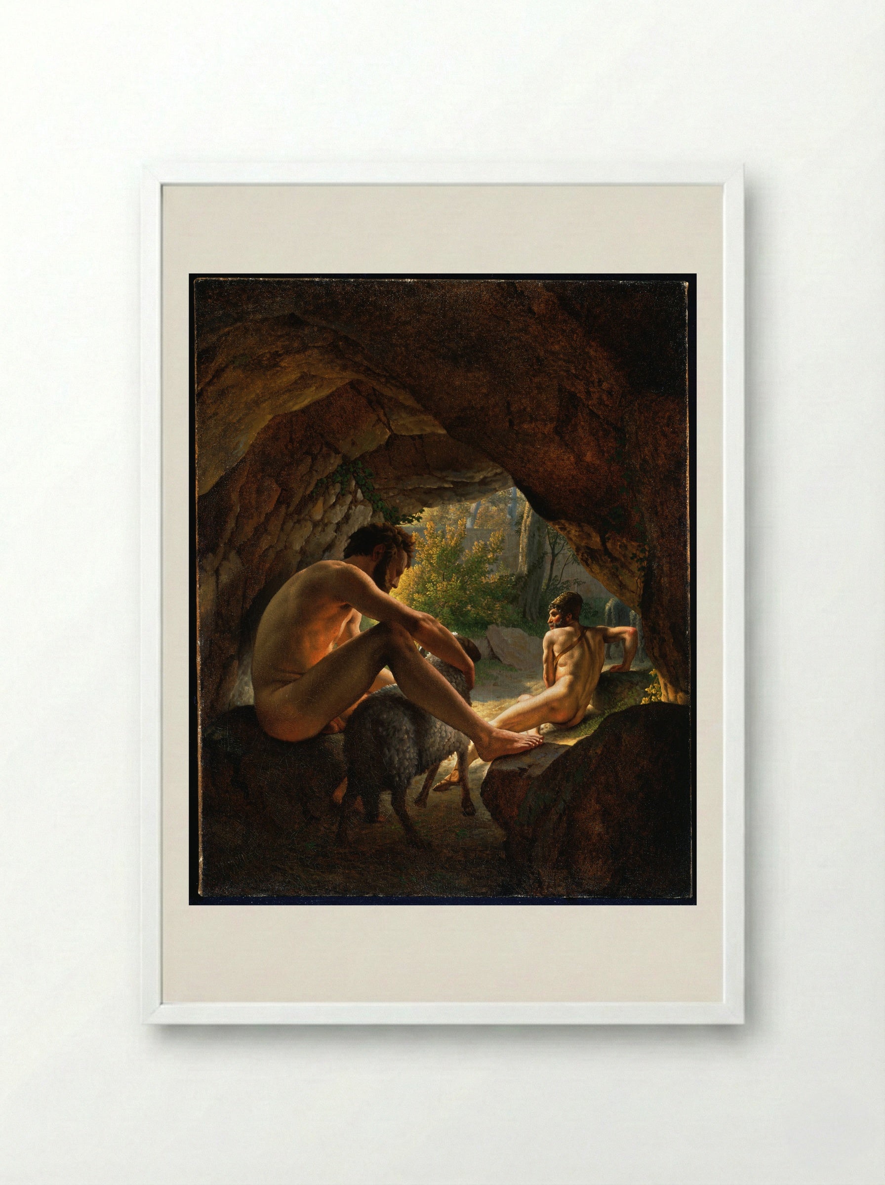 Ulysses Fleeing the Cave of Polyphemus - Christoffer Wilhelm Eckersberg - Framed Print White