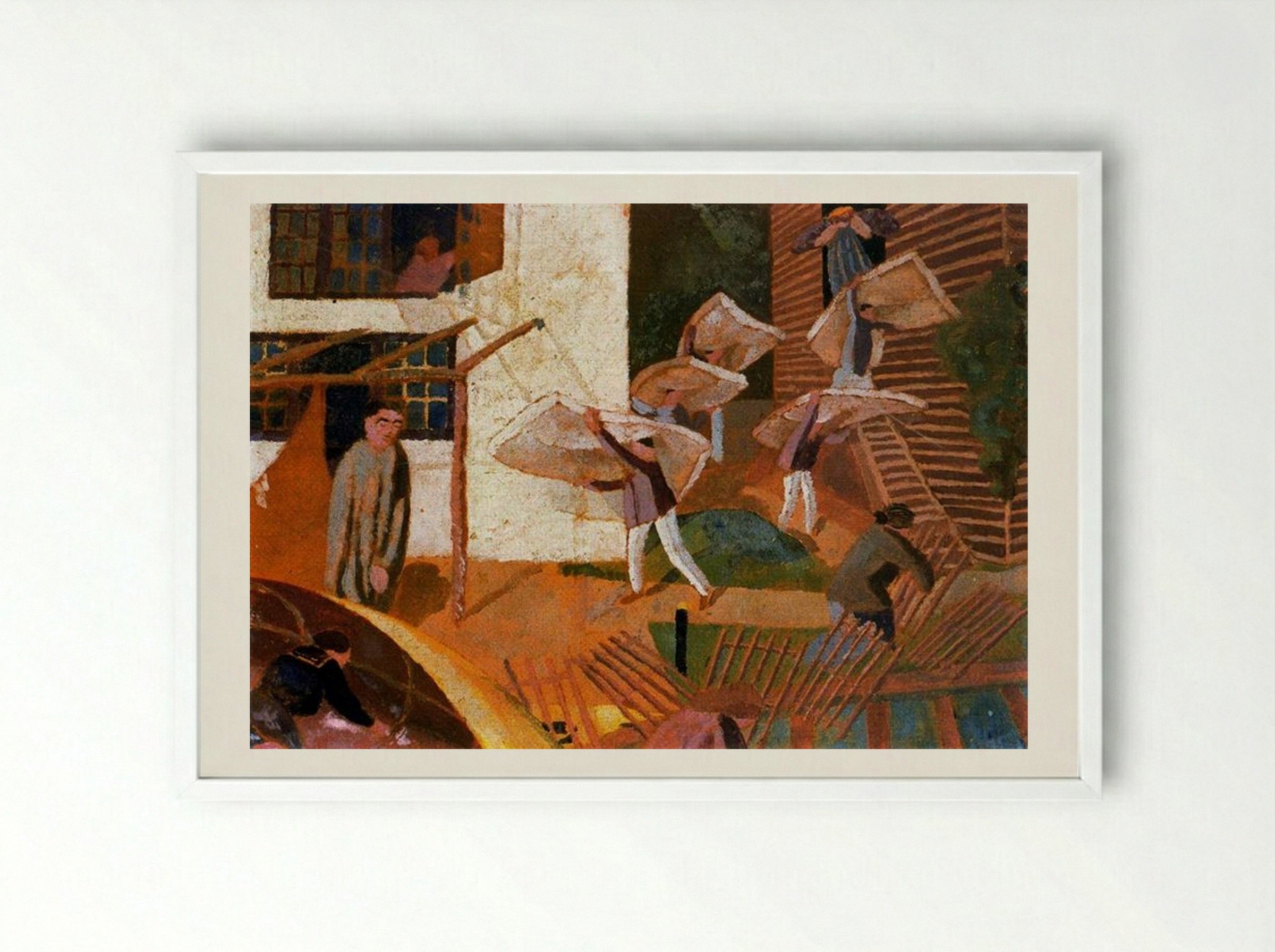 Carrying Mattresses - Stanley Spencer - Framed Print White
