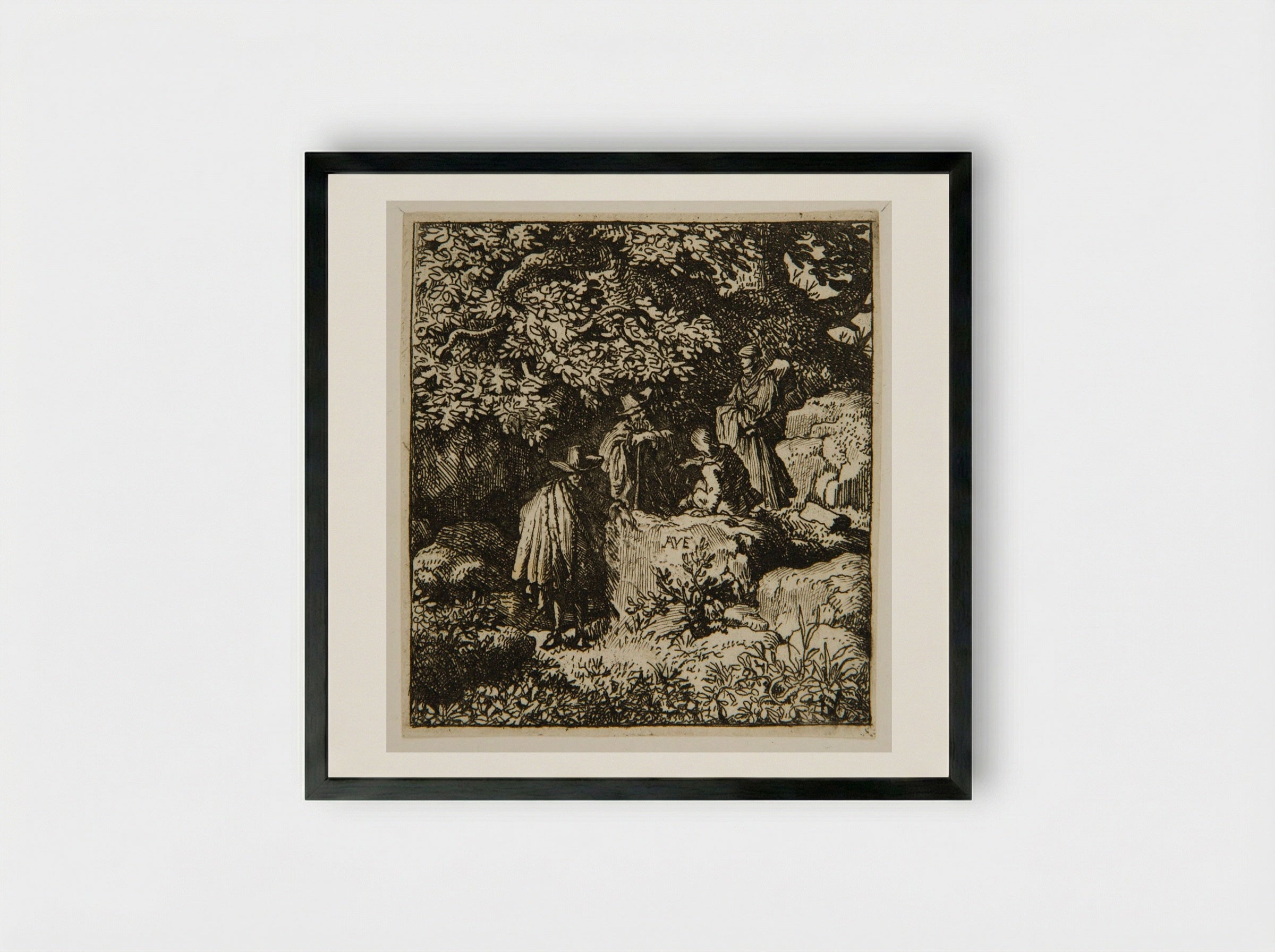 Four Figures under a Tree - Allart van Everdingen - Framed Print Black
