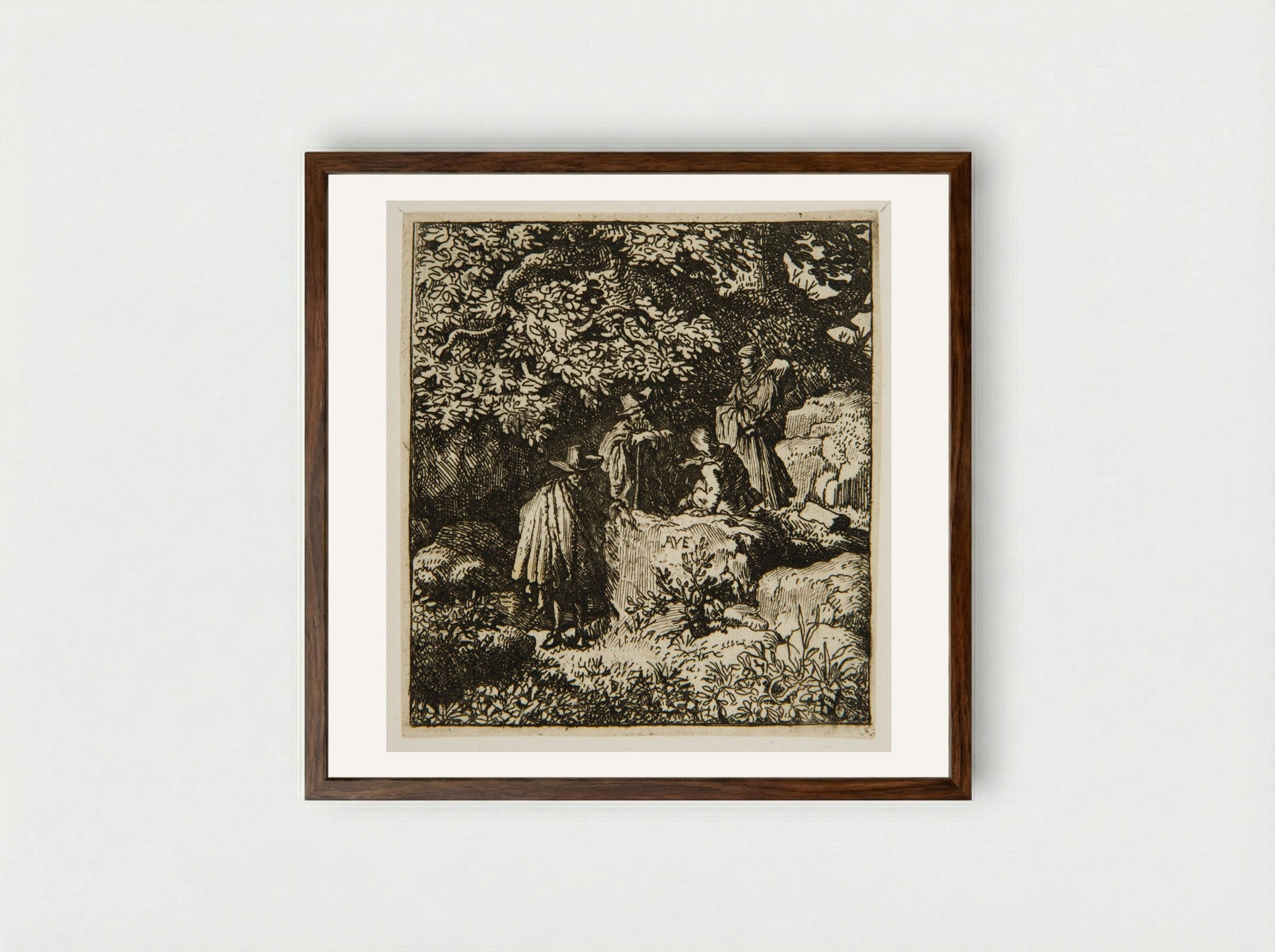 Four Figures under a Tree - Allart van Everdingen - Framed Print Dark Wood