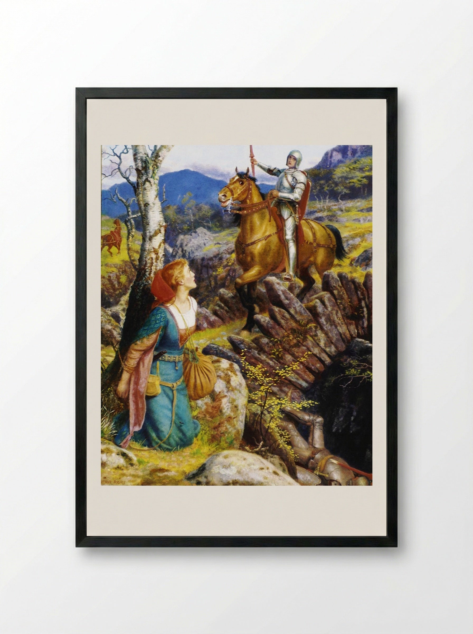 The Overthrowing of the Rusty Knight - Arthur Hughes - Framed Print Black