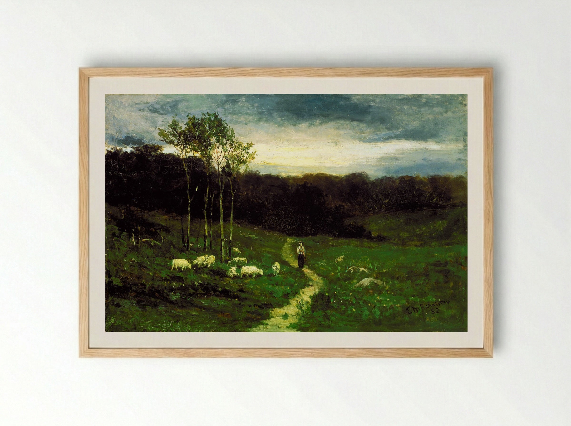 Landscape with Woman Walking on Path - Edward Mitchell Bannister - Framed Print Wood