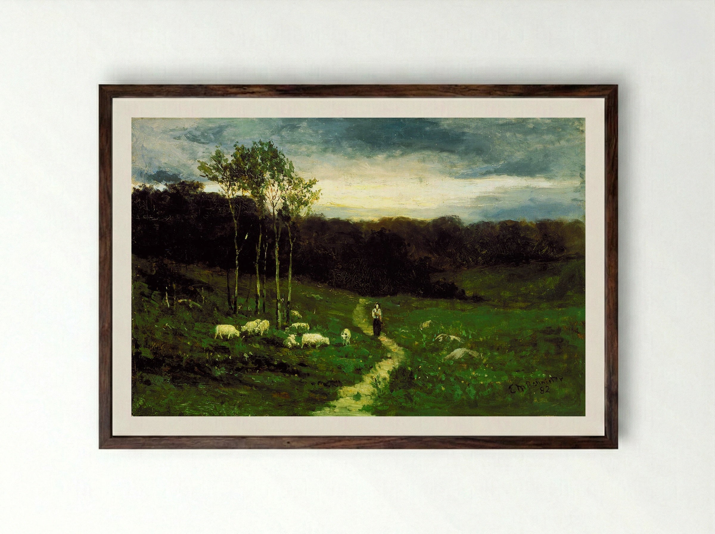 Landscape with Woman Walking on Path - Edward Mitchell Bannister - Framed Print Dark Wood
