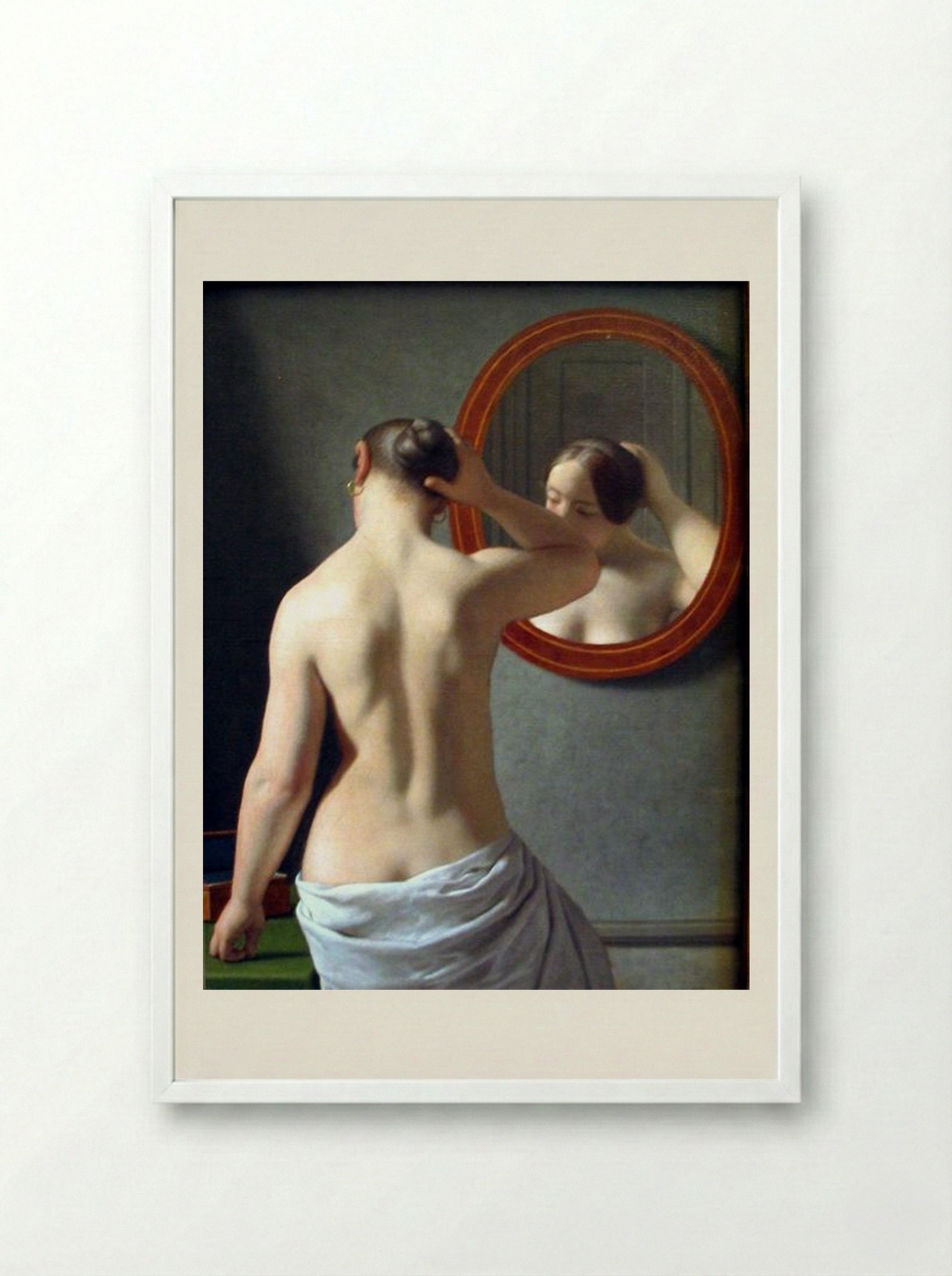 Woman Standing in Front of a Mirror - Christoffer Wilhelm Eckersberg - Framed Print White