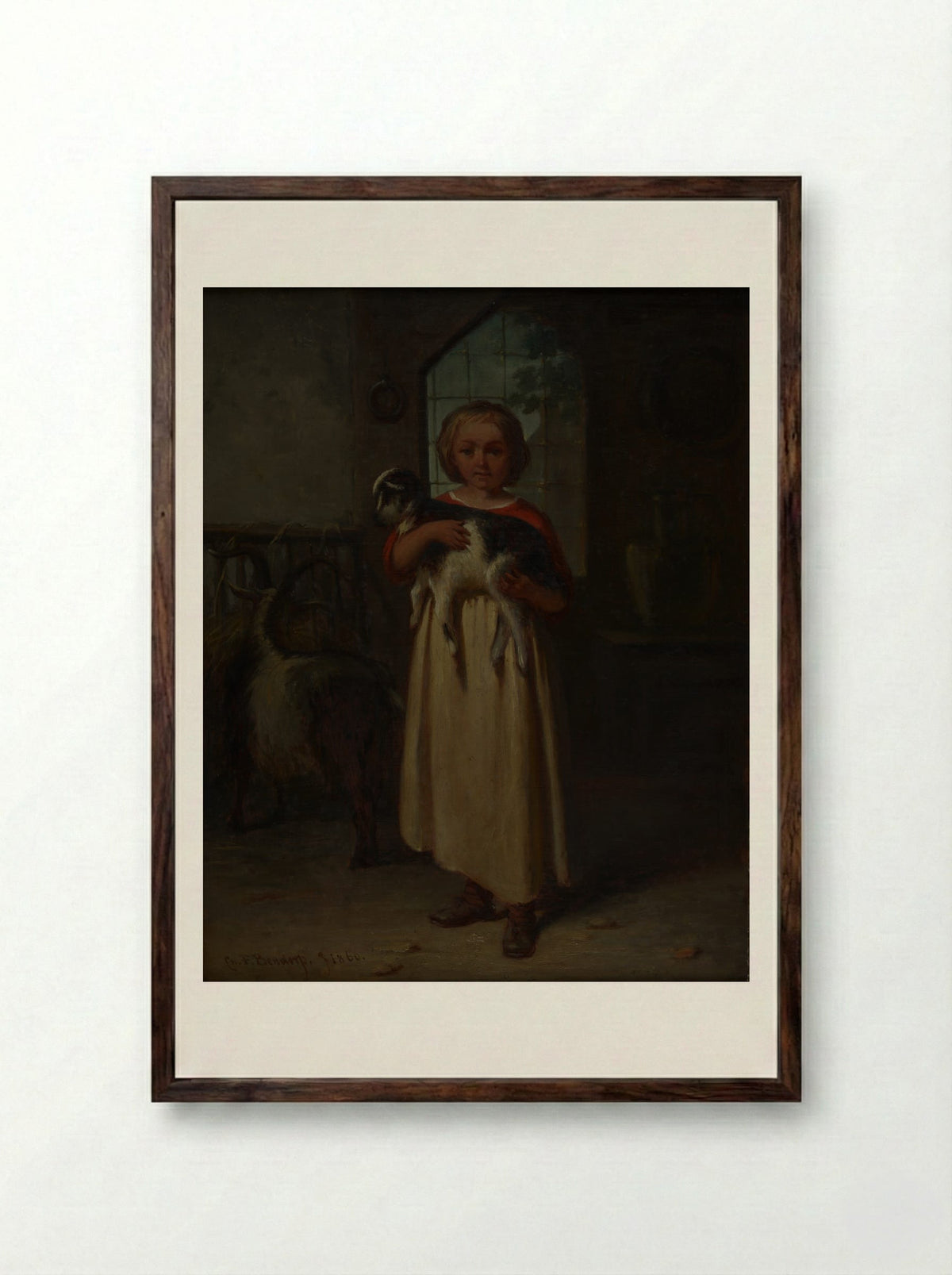 Girl with a Kid - Carel Frederik Bendorp (I) - Framed Print Dark Wood