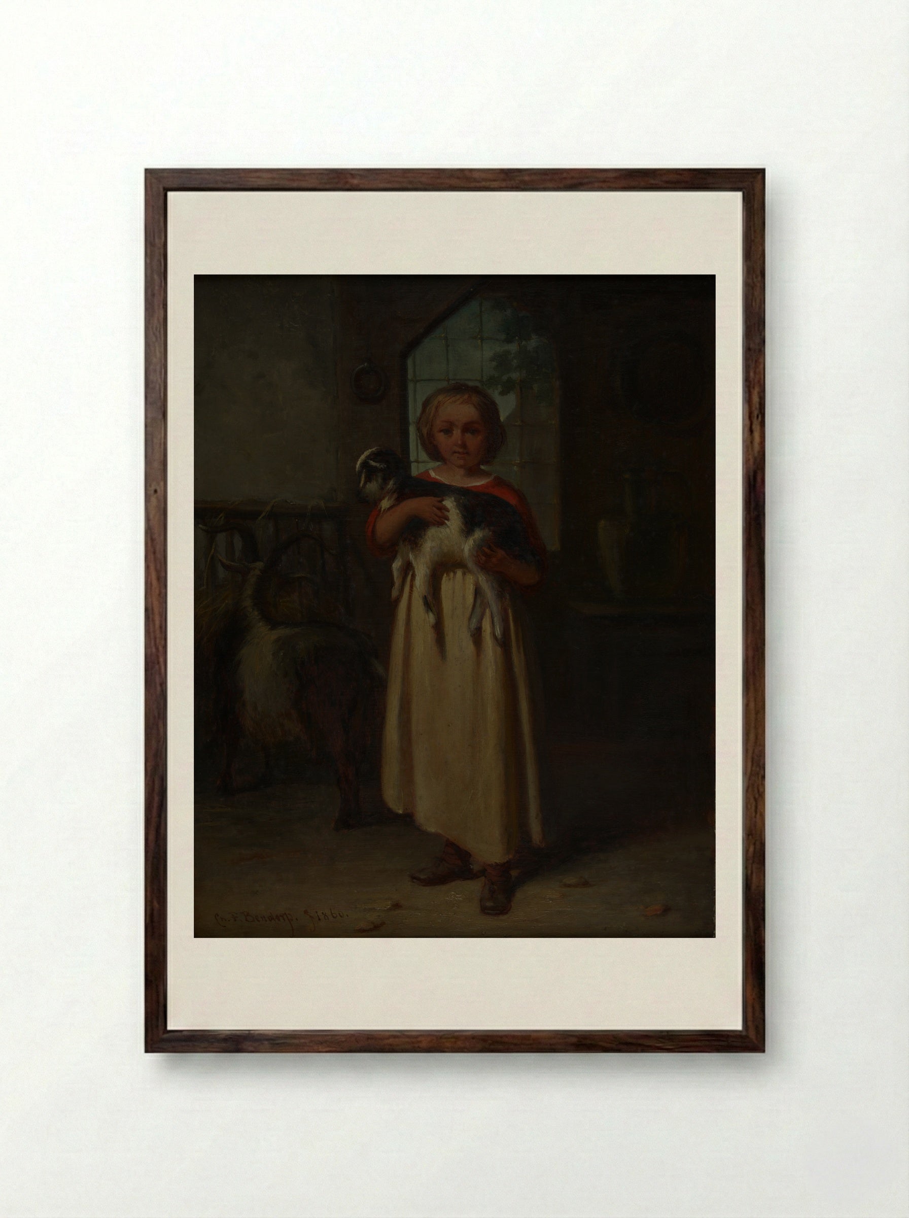 Girl with a Kid - Carel Frederik Bendorp (I) - Framed Print Dark Wood