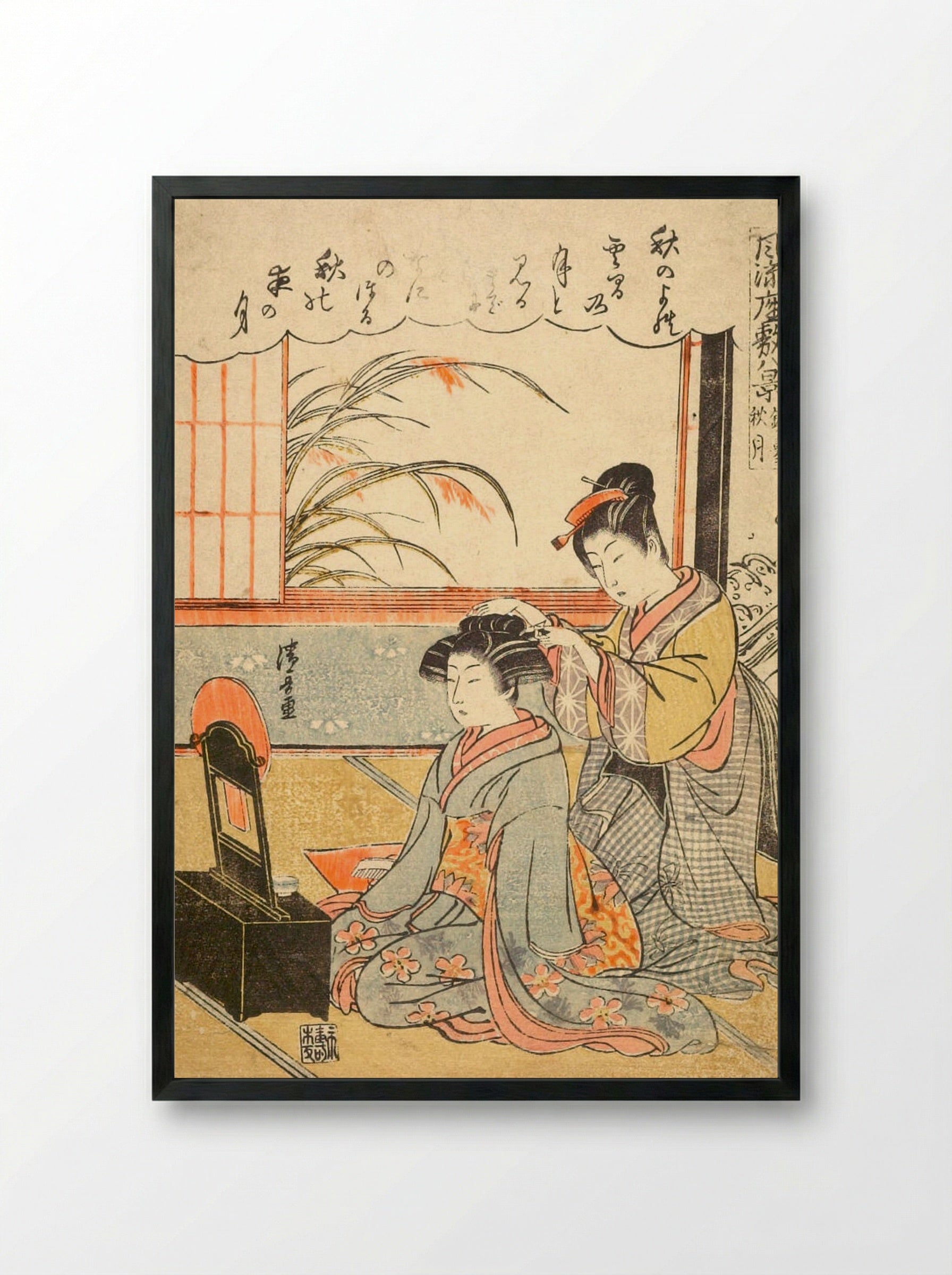 Autumn Moon in the Mirror Stand - Torii Kiyonaga - Framed Print Black