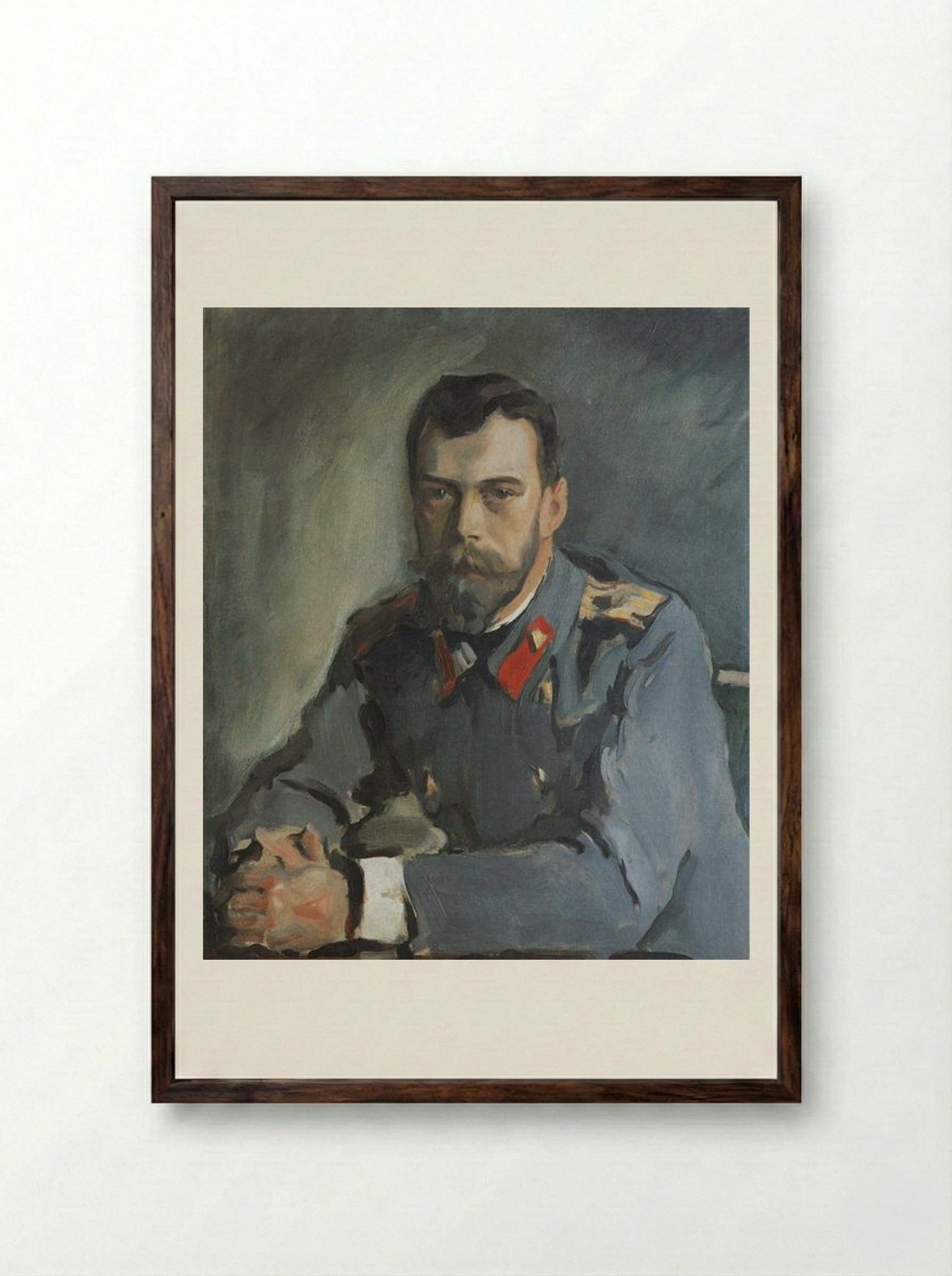Portrait of Emperor Nicholas II - Valentin Serov - Framed Print Dark Wood