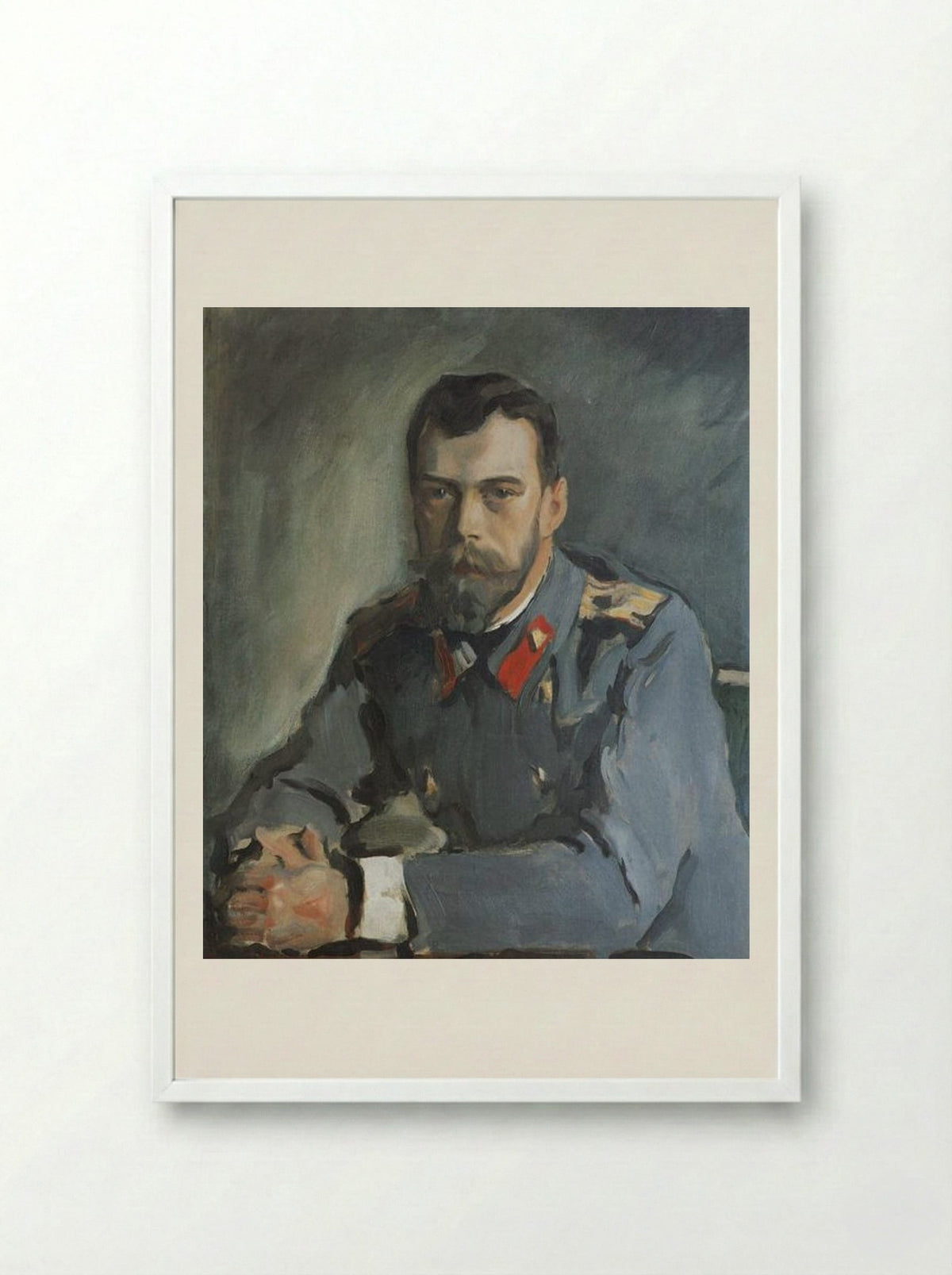 Portrait of Emperor Nicholas II - Valentin Serov - Framed Print White