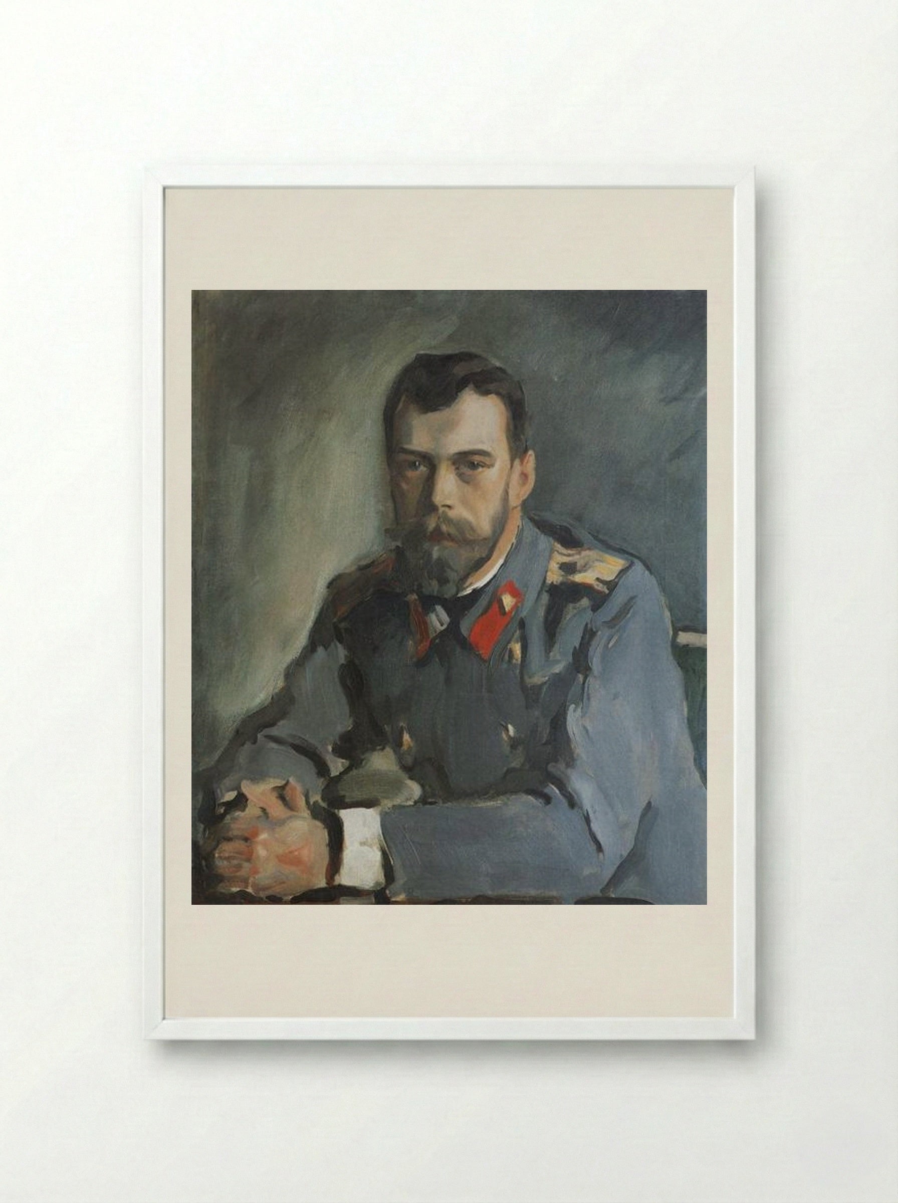 Portrait of Emperor Nicholas II - Valentin Serov - Framed Print White