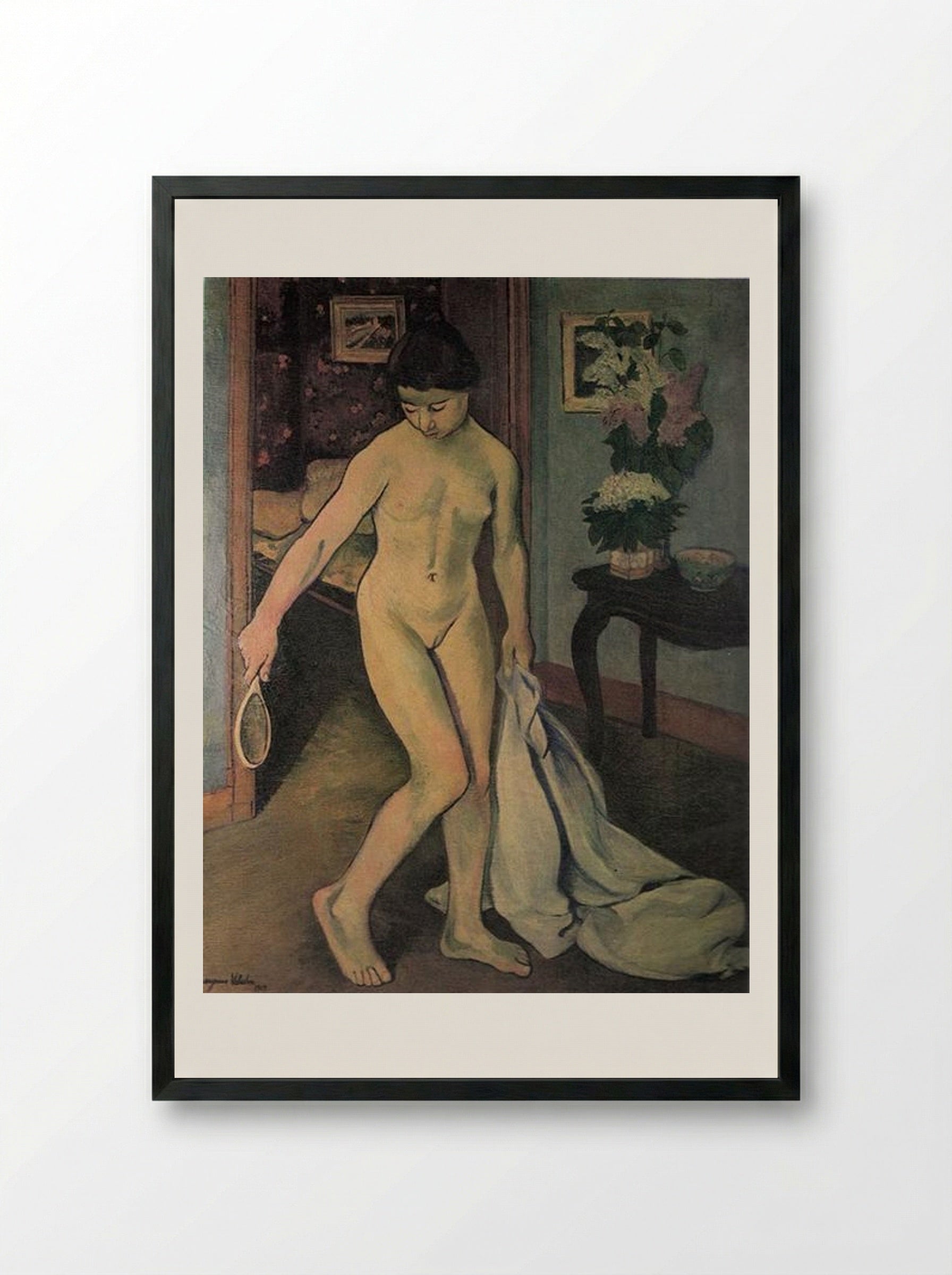 Nude at the Mirror - Suzanne Valadon - Framed Print Black