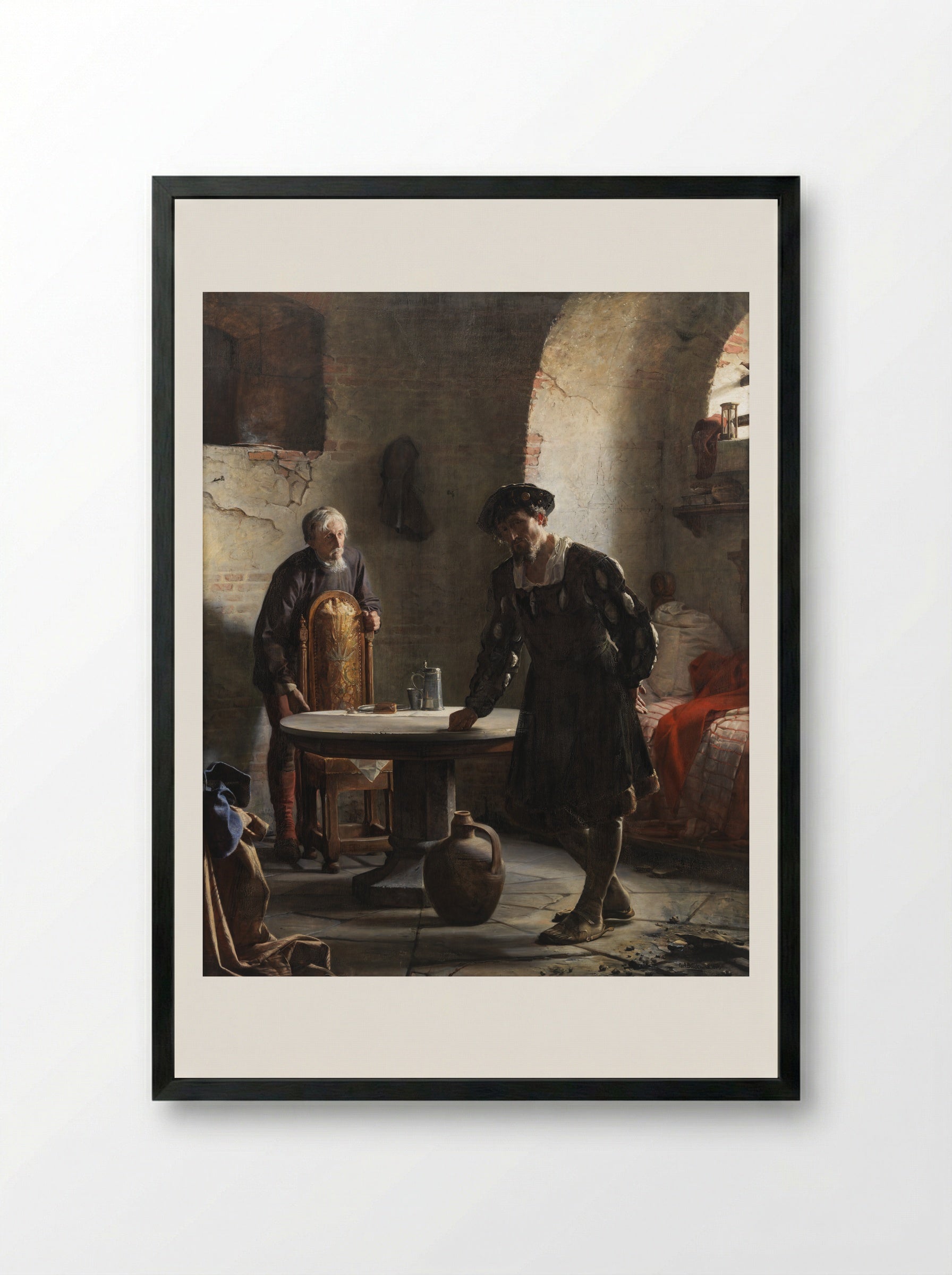 Christian II imprisoned in the tower at Sønderborg castle - Carl Bloch - Framed Print Black