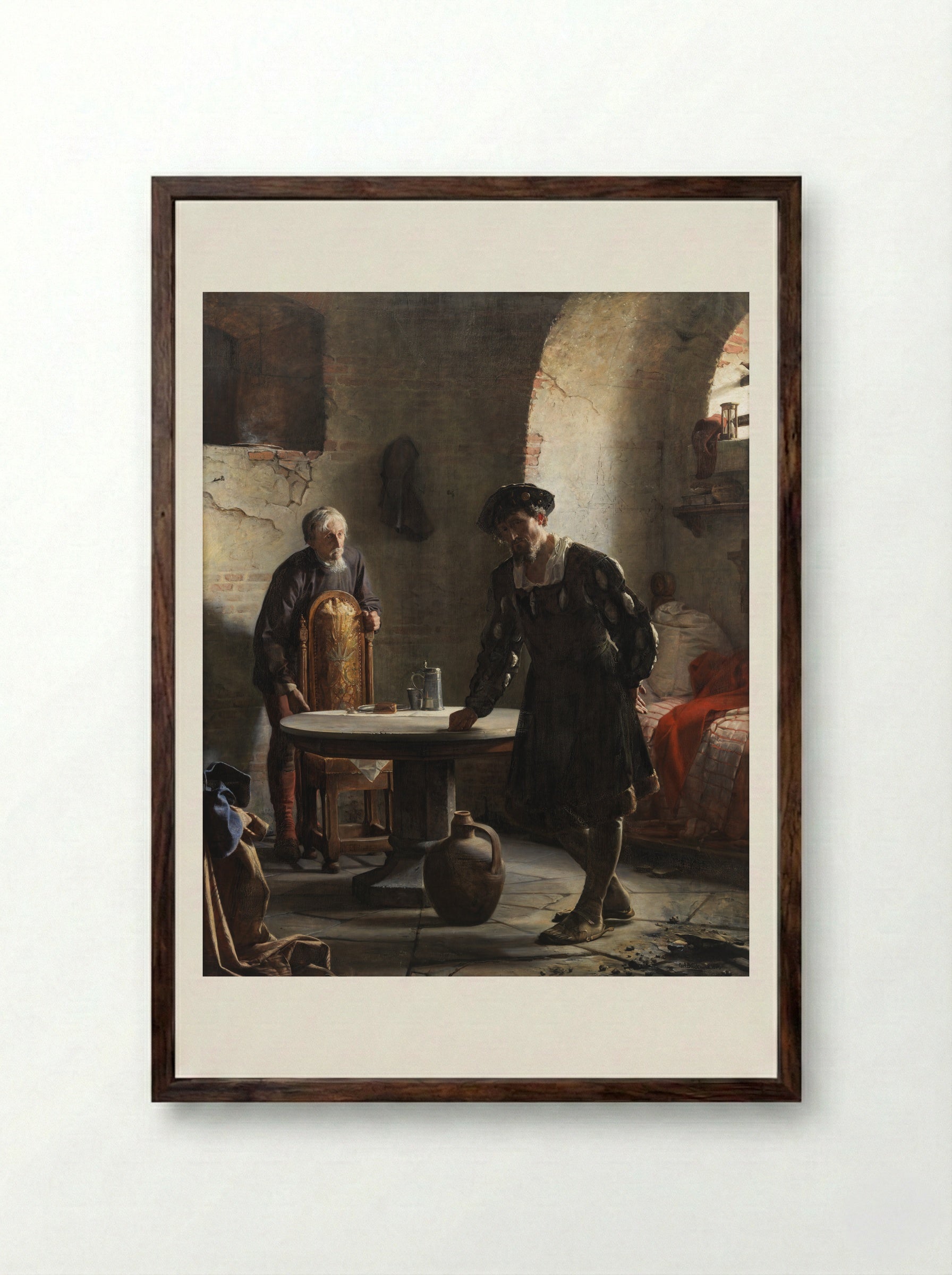 Christian II imprisoned in the tower at Sønderborg castle - Carl Bloch - Framed Print Dark Wood