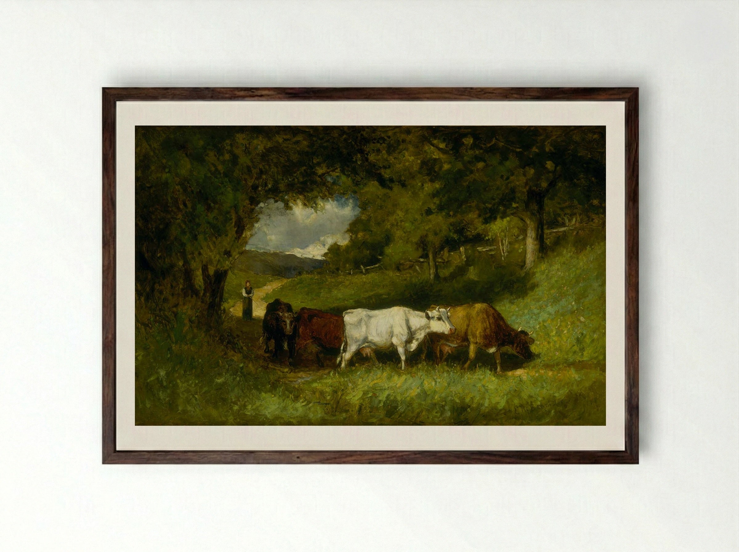 Driving Home the Cows - Edward Mitchell Bannister - Framed Print Dark Wood