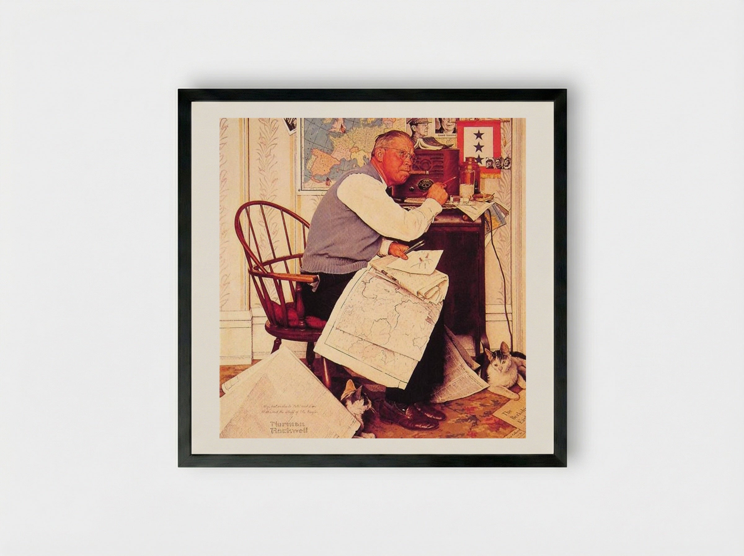 Man Charting War Maneuvers - Norman Rockwell - Framed Print Black