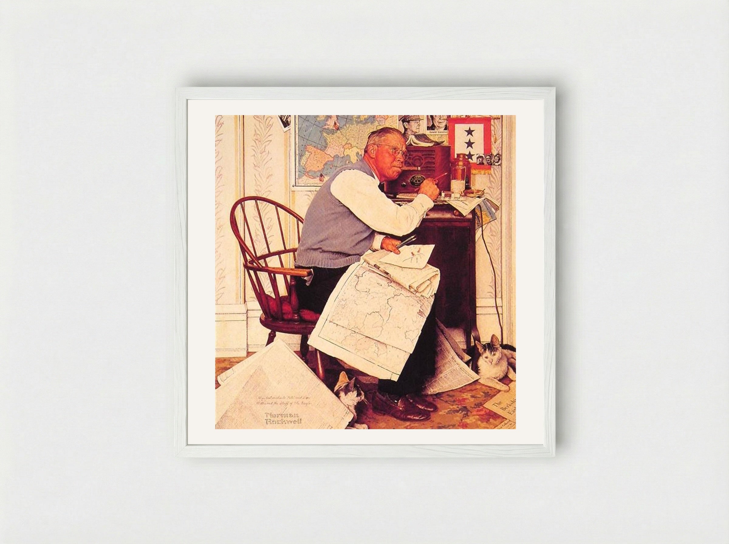 Man Charting War Maneuvers - Norman Rockwell - Framed Print White