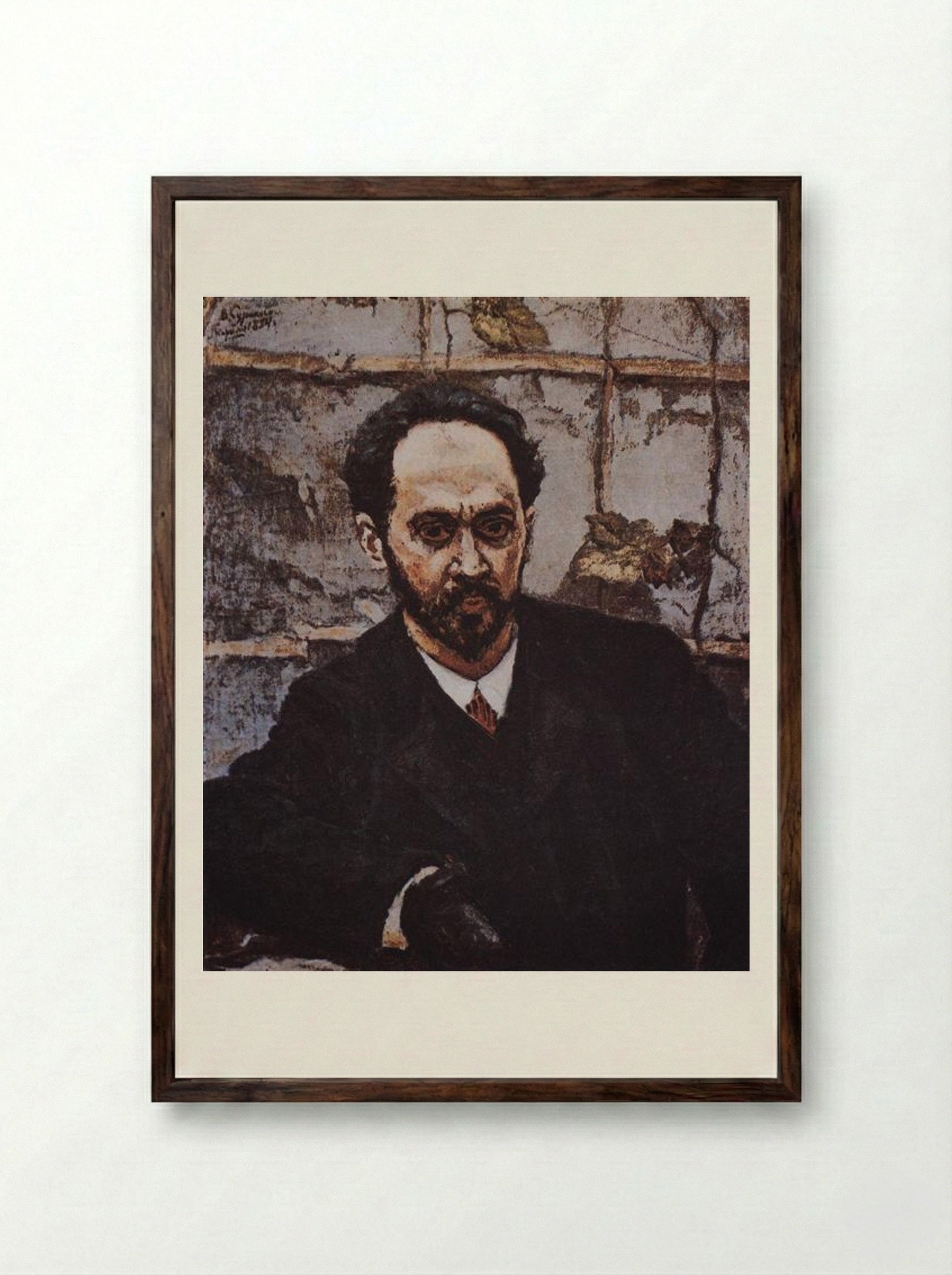 Portrait of I. E. Krachkovsky - Vasily Surikov - Framed Print Dark Wood