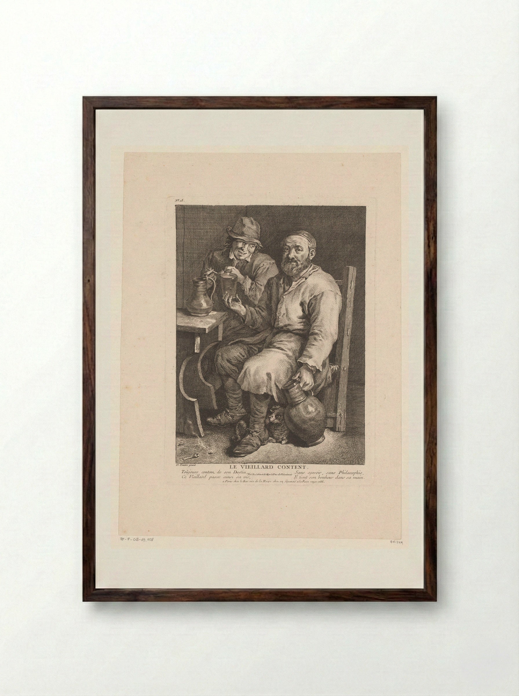 Le Vieillard Content - Jacques-Philippe Le Bas - Framed Print Dark Wood