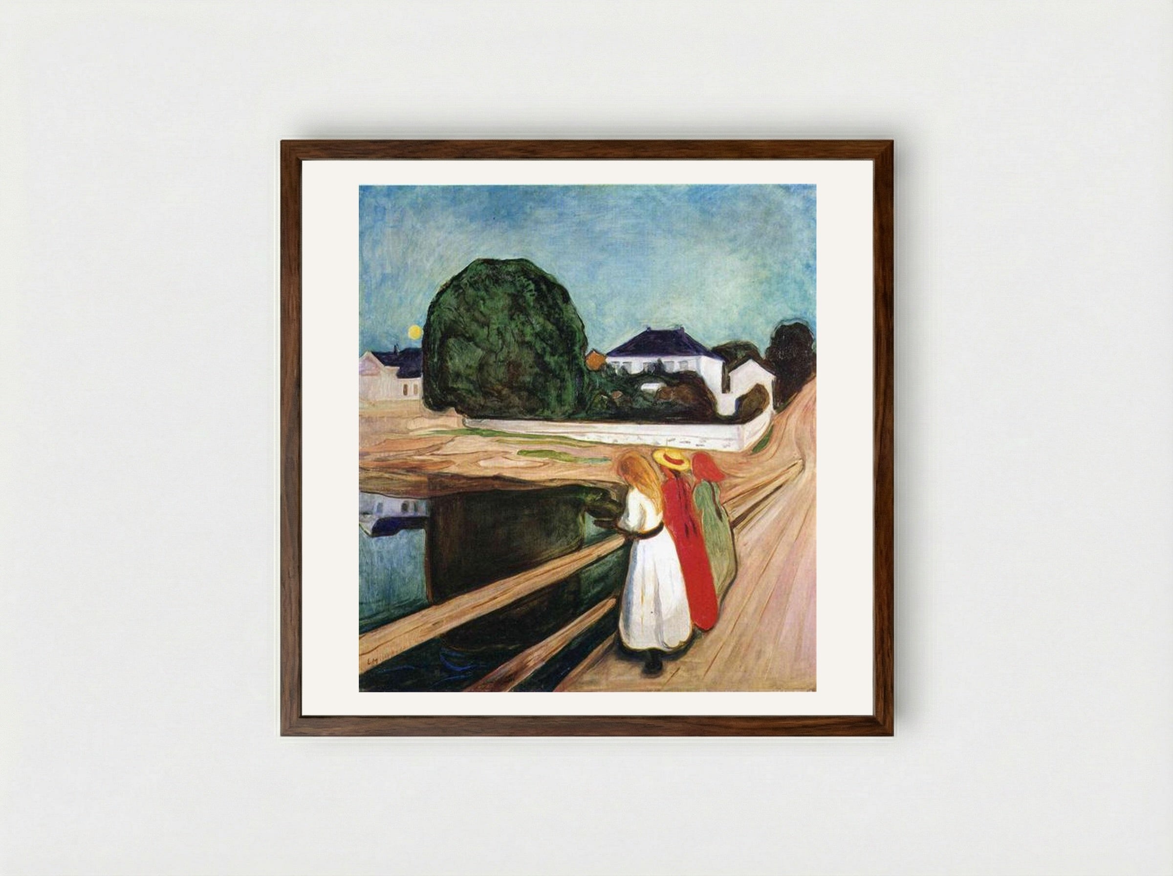 The Girls on the Bridge - Edvard Munch - Framed Print Dark Wood