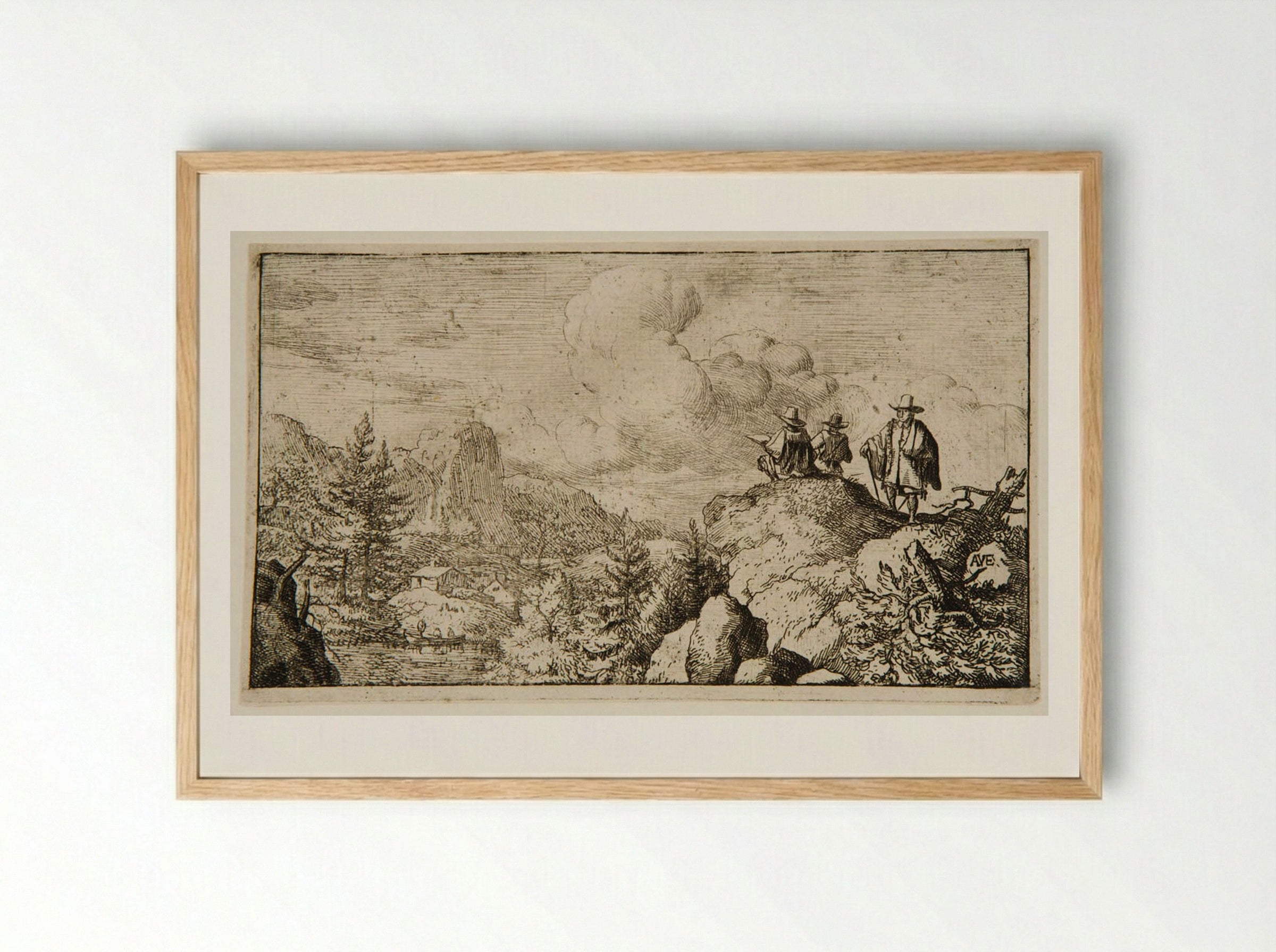 Watermill at the Foot of a Mountain, an Artist Sketching - Allart van Everdingen - Framed Print Wood