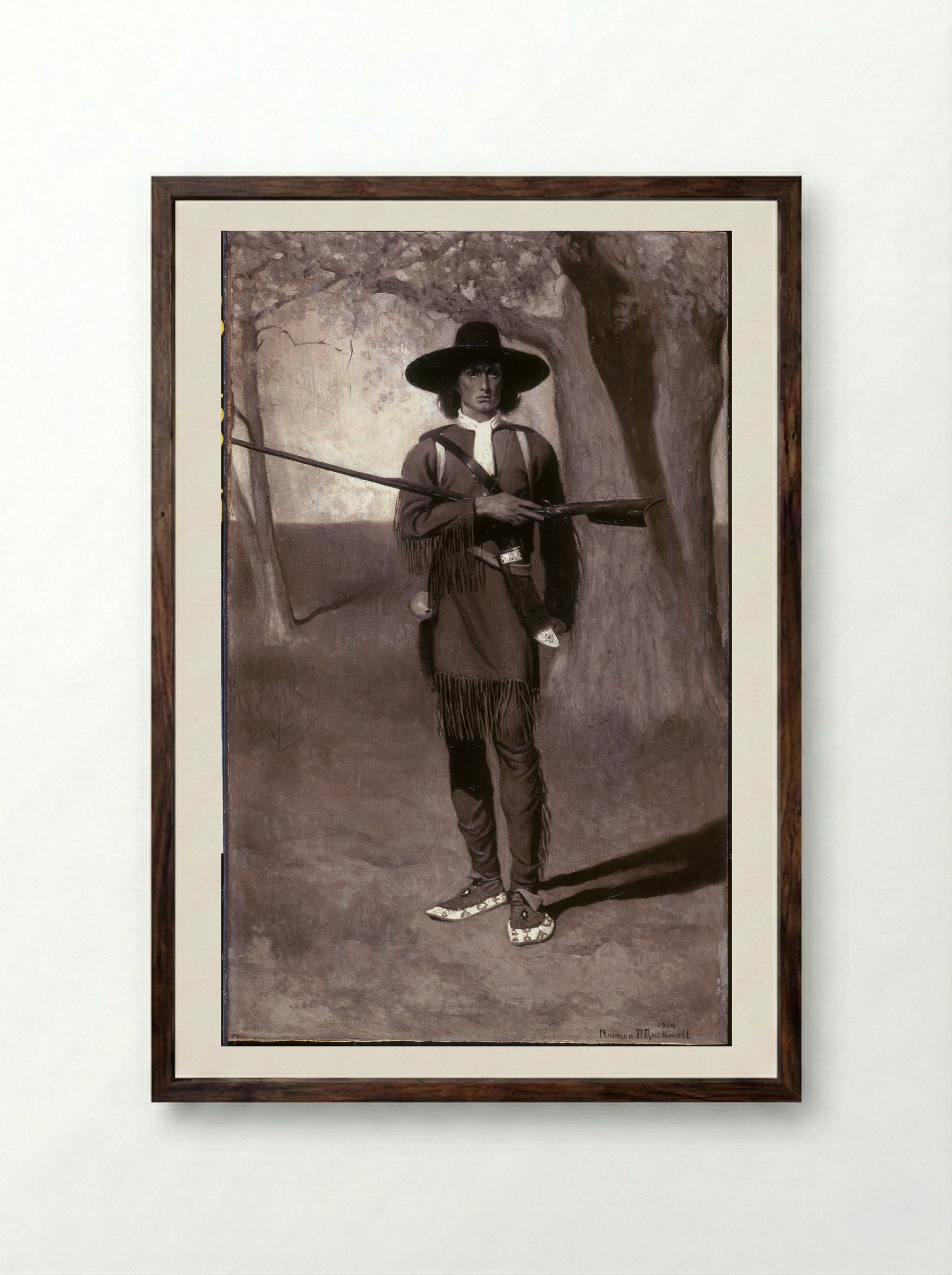 Scouting with Daniel Boone - Norman Rockwell - Framed Print Dark Wood