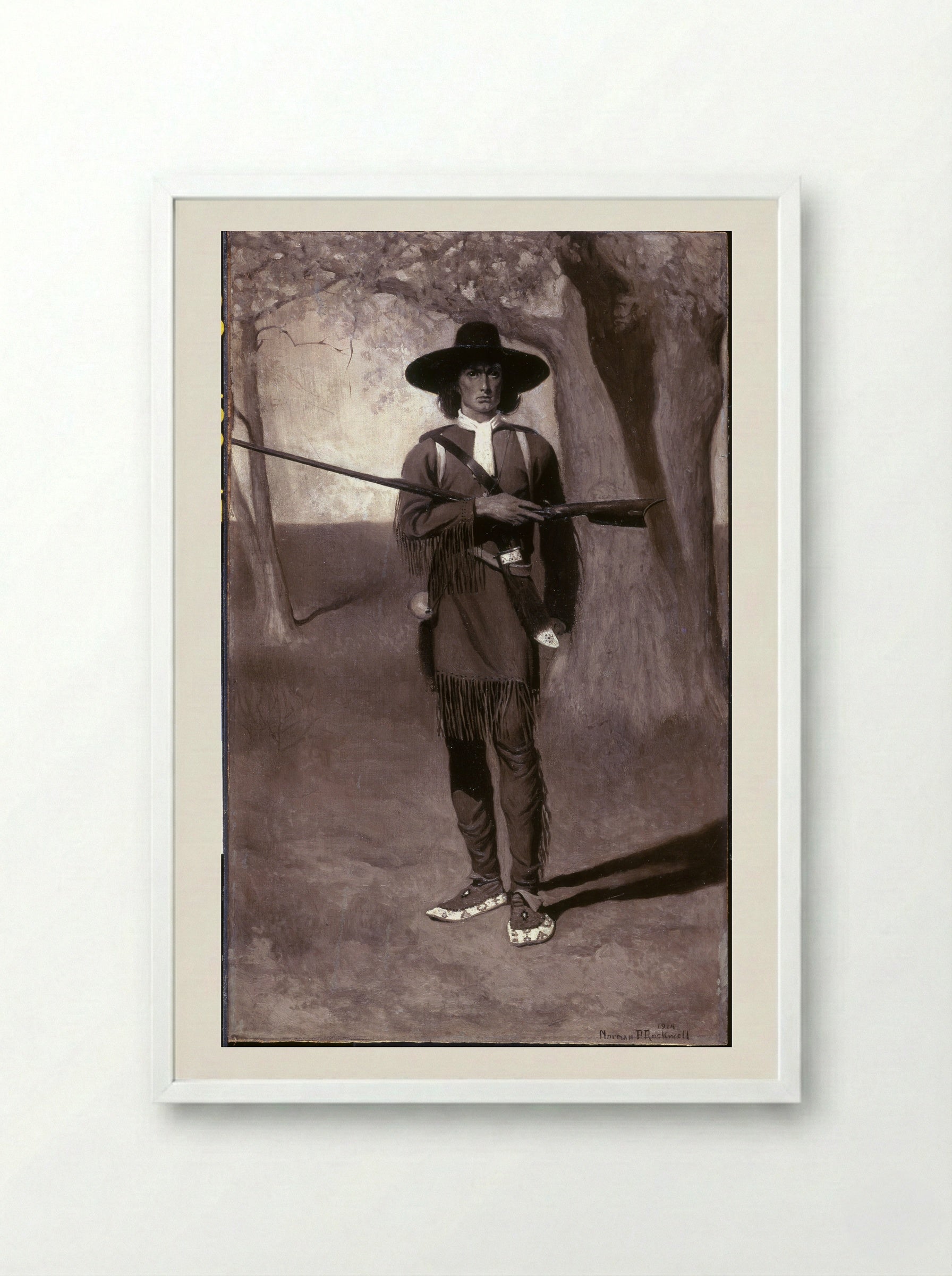 Scouting with Daniel Boone - Norman Rockwell - Framed Print White