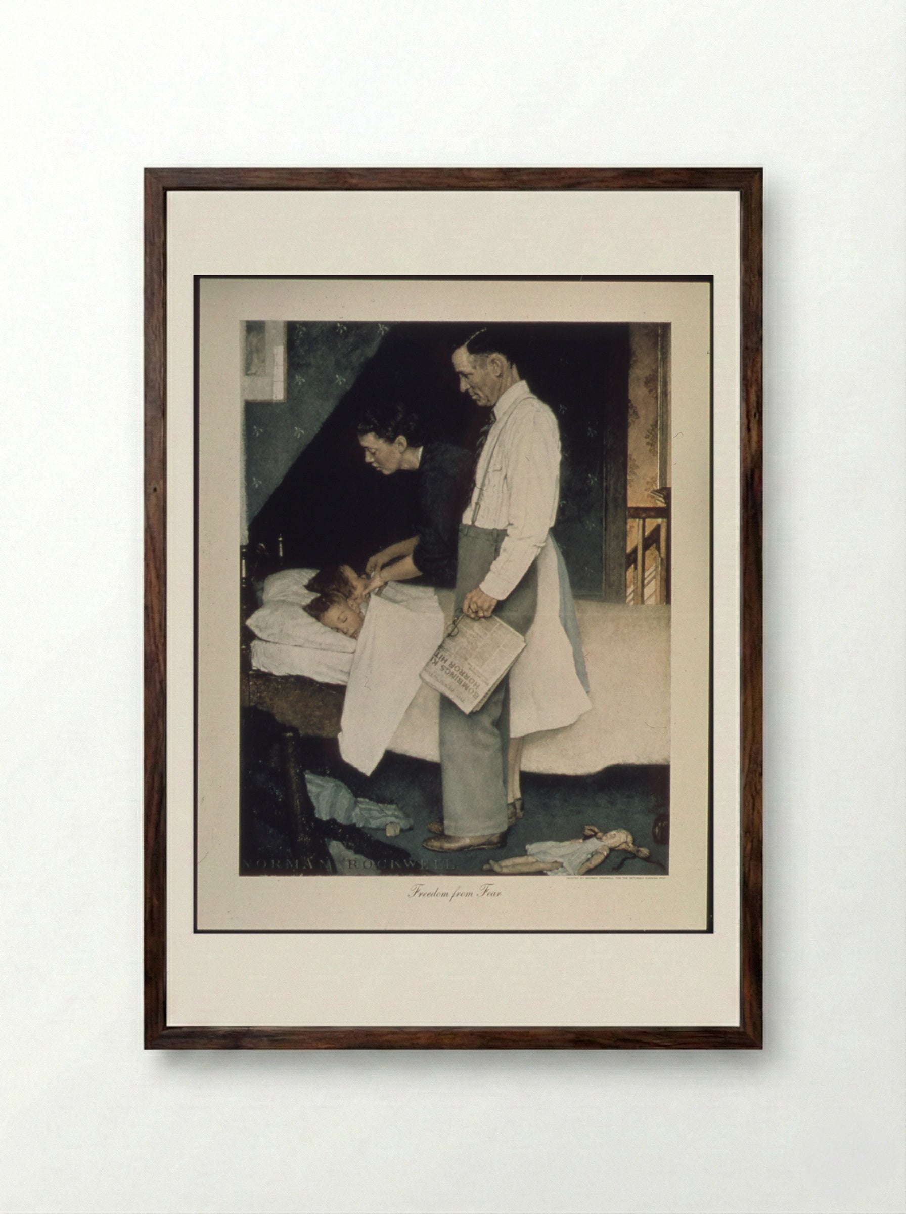 Freedom From Fear - Norman Rockwell - Framed Print Dark Wood